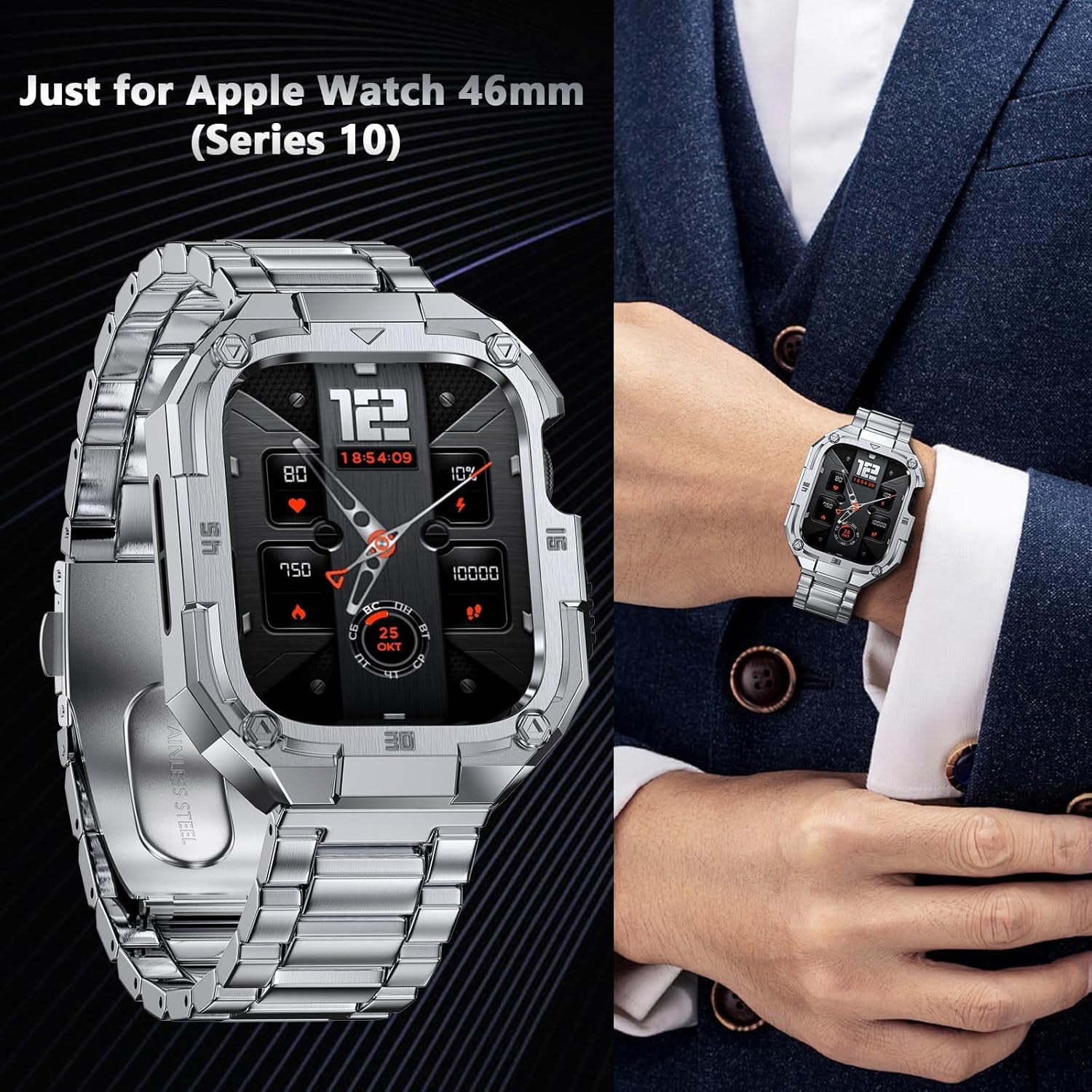 ELECTIM Stainless Steel Band with Case Compatible with Apple Watch Ultra 3 2 1 Band 49mm For Men, Rugged Metal Strap with Protective Bumper Cover for iWatch Series 10 Watch Strap Replacement - Image 2