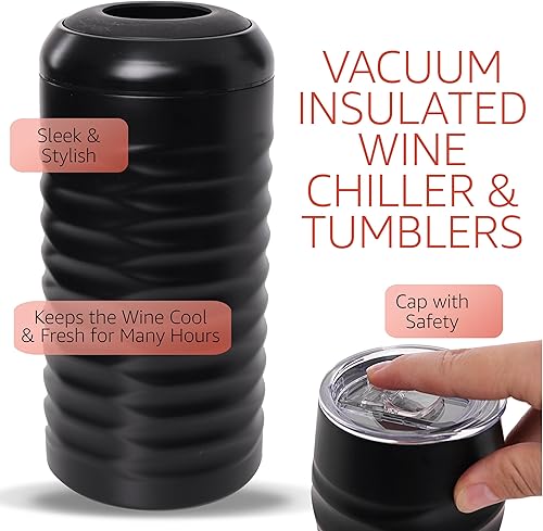 Miniatura 4 de Juego de 2 vasos de vino aislados con tapa, enfriador de botellas de vino y accesorios de vino, tapón, aireador, vertedor, sacacorchos, regalos