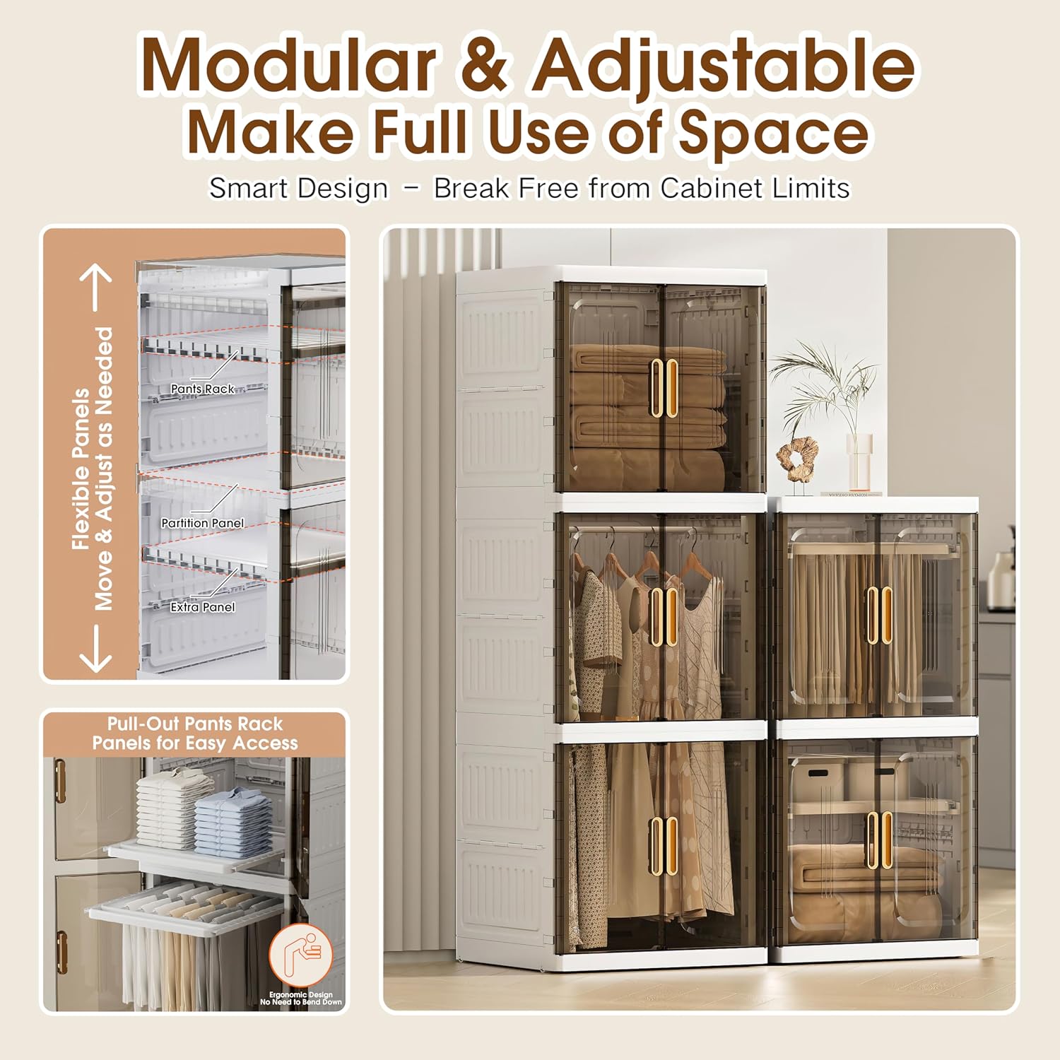 SunSettler Collapsible Wardrobe Closet, Large Collapsible Plastic Wardrobe with Wheels, Foldable Clothes Storage Cabinet (2 Layer)