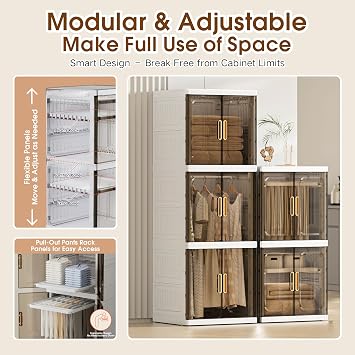 SunSettler Foldable Plastic Wardrobe with Wheels & Magnetic Doors
