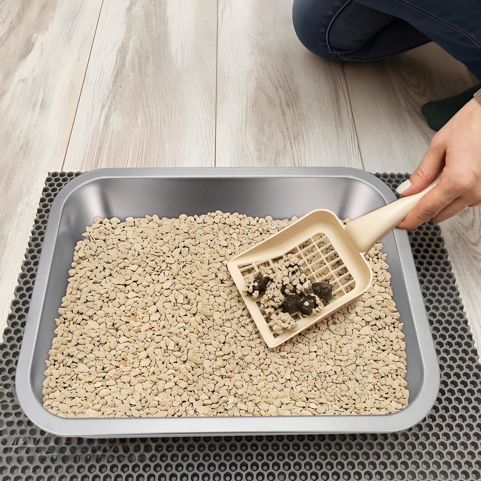 Generico Lettiera Aperta per Gattini in Acciaio Inox 304 senza Fori, Contenitore in Metallo Resistente 36x27x7 Cm, Toilette per Animali Domestici Ampio Spazio per Casa e Viaggio