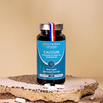 Calcium Supplement - Magnesium, Vitamin D3 and K2 Formula - 90 Vegetarian Capsules - Easy to Swallow - Daily Mineral Formula - French Expertise - Nutrimea