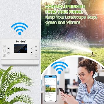 8 Zones WiFi Smart Sprinkler Controller, Briidea Automatic Irrigation Controllers with Customized Watering Schedule & Seasonal Adjustment, Water Efficiently and Keep Your Plants Healthy, MK-117