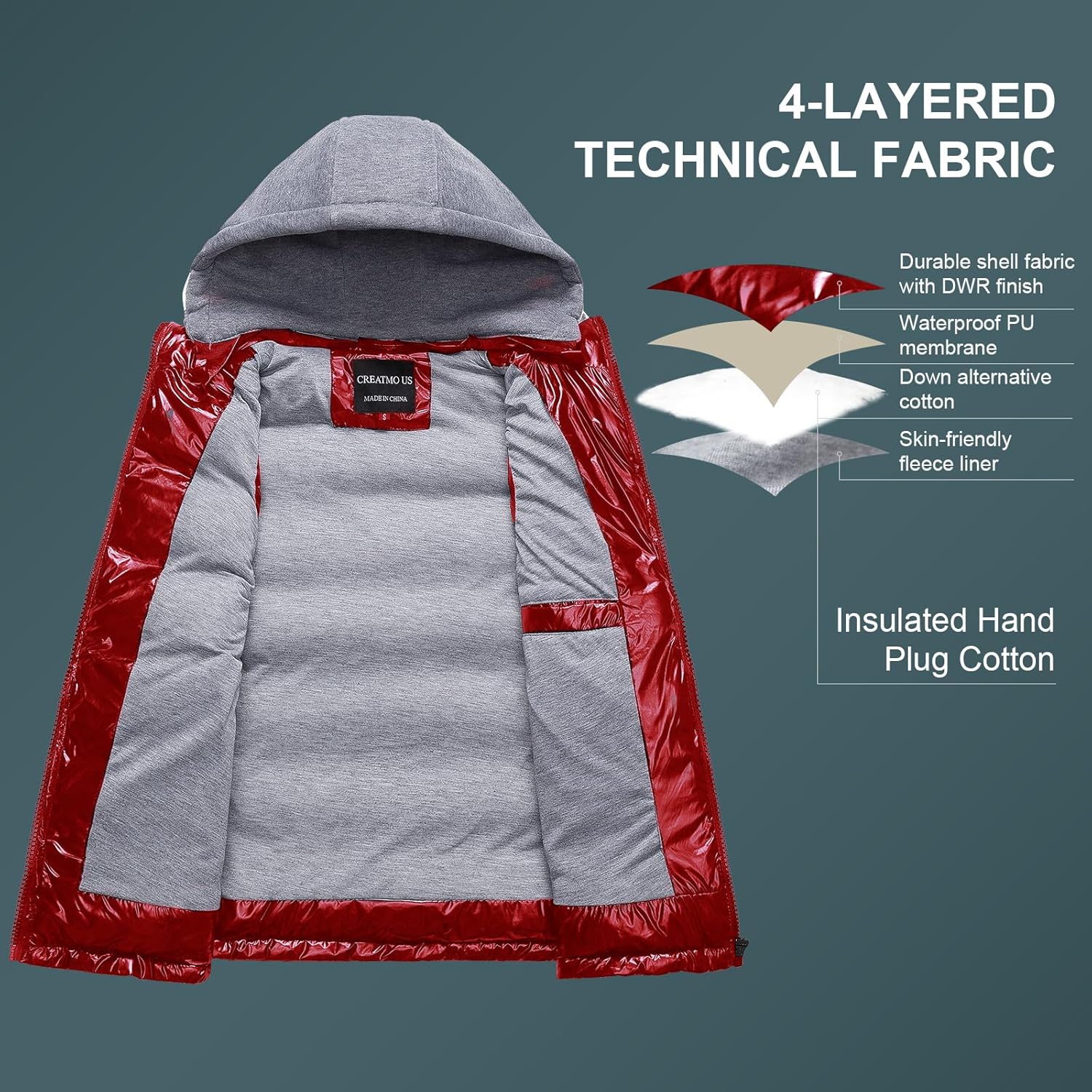 CREATMO US Women's Warm Vest Outerwear Thick Padded Puffer Sleeveless Vest With Detachable Hood