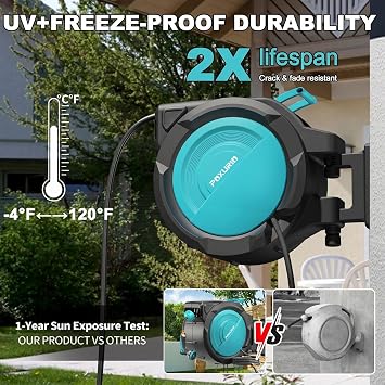 5/8 75FT Retractable Garden Hose Reel - Heavy Duty Automatic Wall Mounted Hose Reel with 2026 Upgraded UV Resistant, 3/4 Brass Fitting, 10 Pattern Nozzle, 180 Swivel&Any Length Lock Slow Retraction