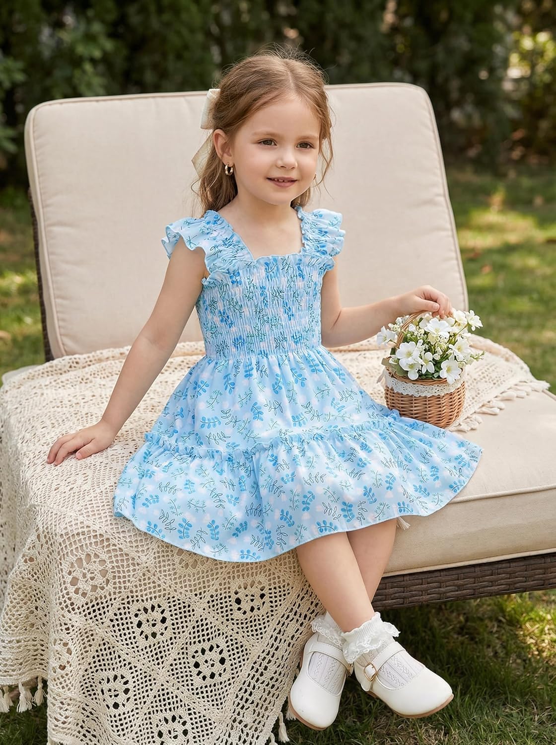 RETSUGO Little Girls Dresses Flutter Sleeve Casual Birthday Party Dress Toddler Kids Swing Twirly Summer Sundress 1-8 Years - Image 5