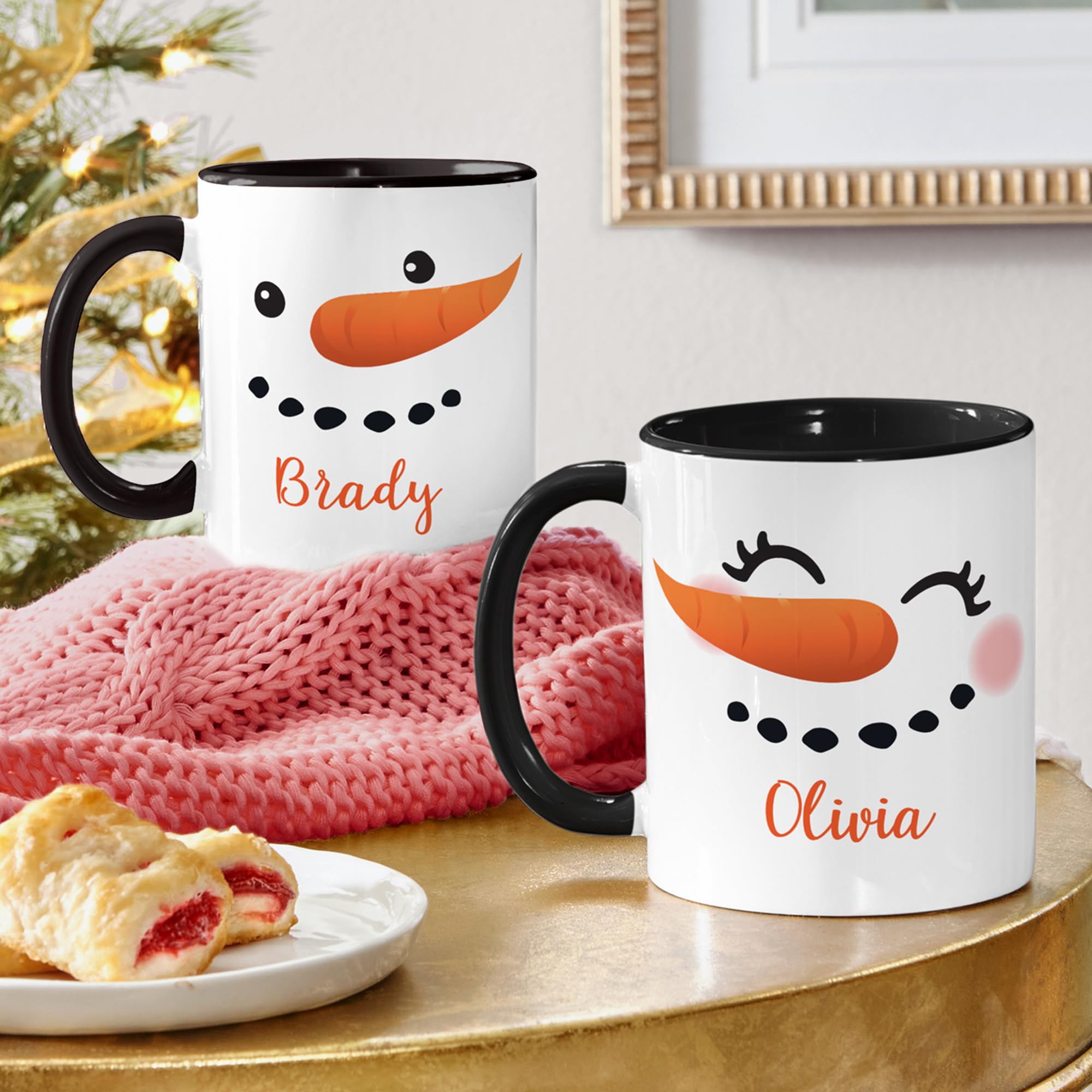 Let's Make Memories Personalized Couples Christmas Snowman Mug Set of 2-11 oz. - Black Handle