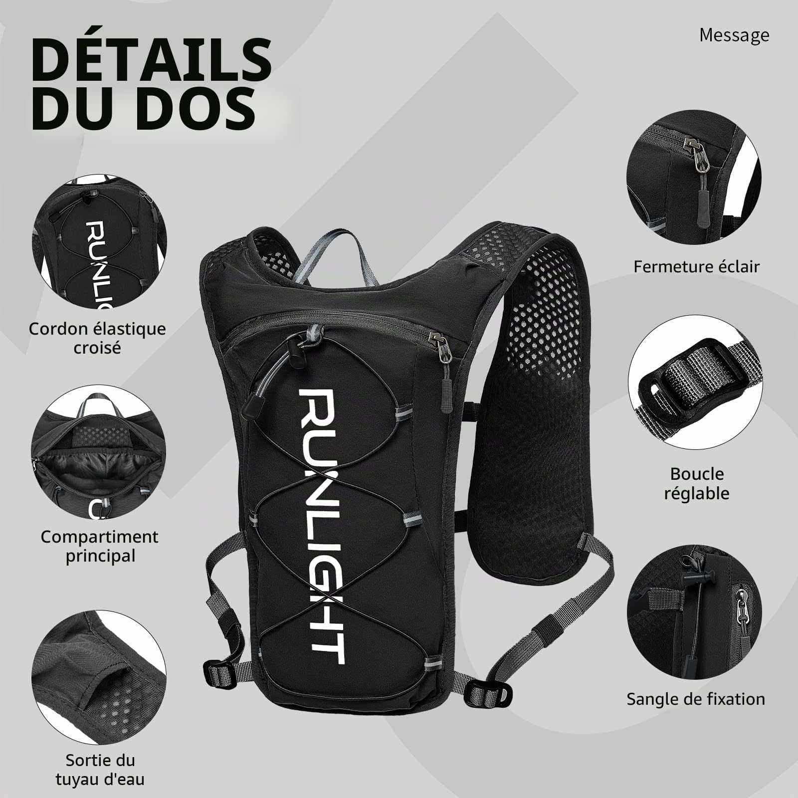 Runlight Gilet de course pour homme et femme, sangles de poitrine réglables, gilet d'hydratation avec bouteille d'eau de 1500 ml
