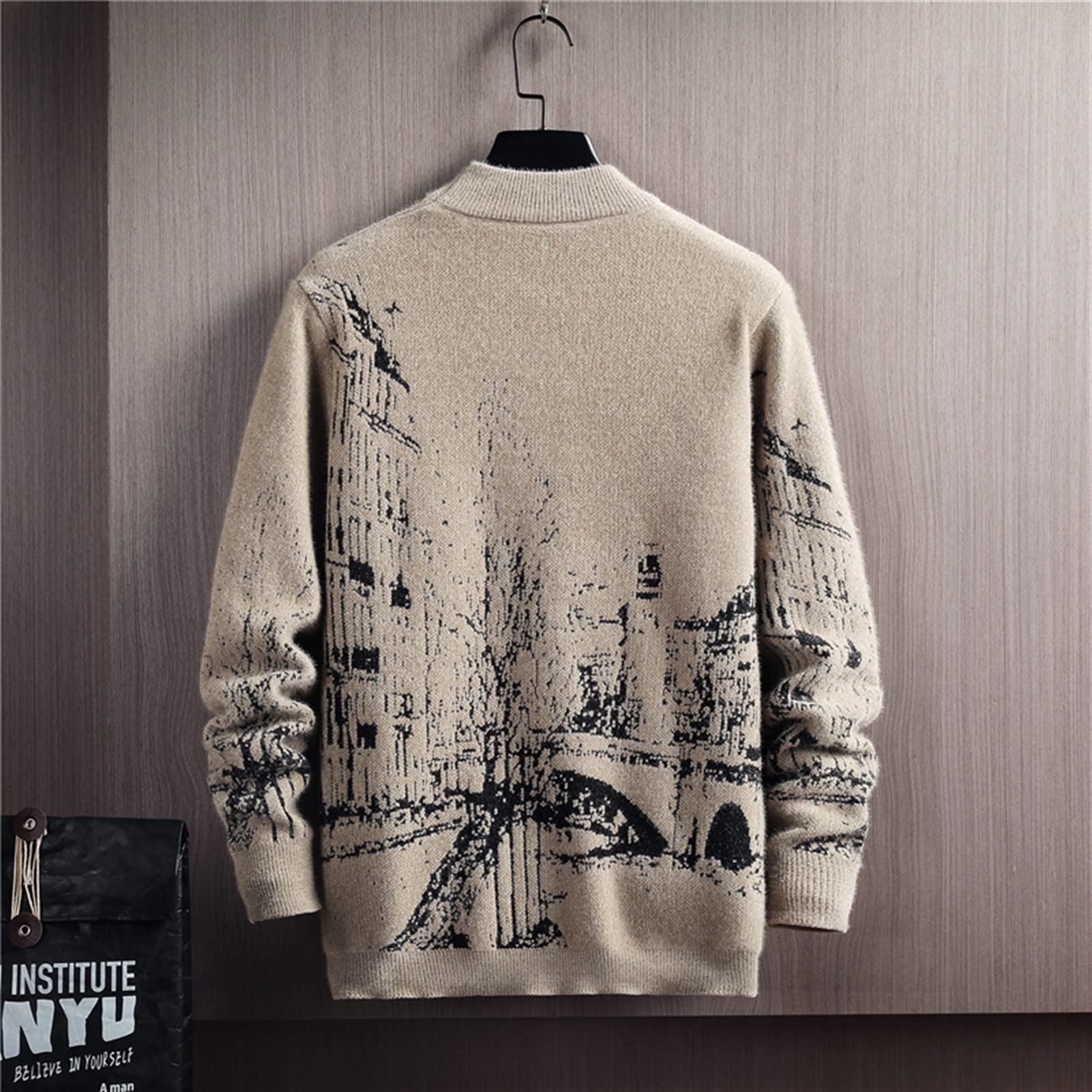 (wełniany) sweter Mężczyźni Slim Swetry Anime Wzór Swetry Jesień Zima Gruby Ciepły Sweter Casual Okrągły Kołnierz Knitwear Sweter sweter(B2,M)
