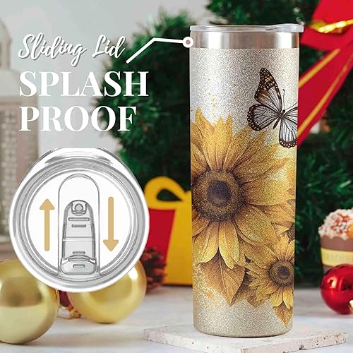 Miniatura 5 de Onebttl Regalos de girasol para los amantes del girasol, vasos aislados de acero inoxidable de 20 onzas con tapas y pajitas, el mejor regalo de