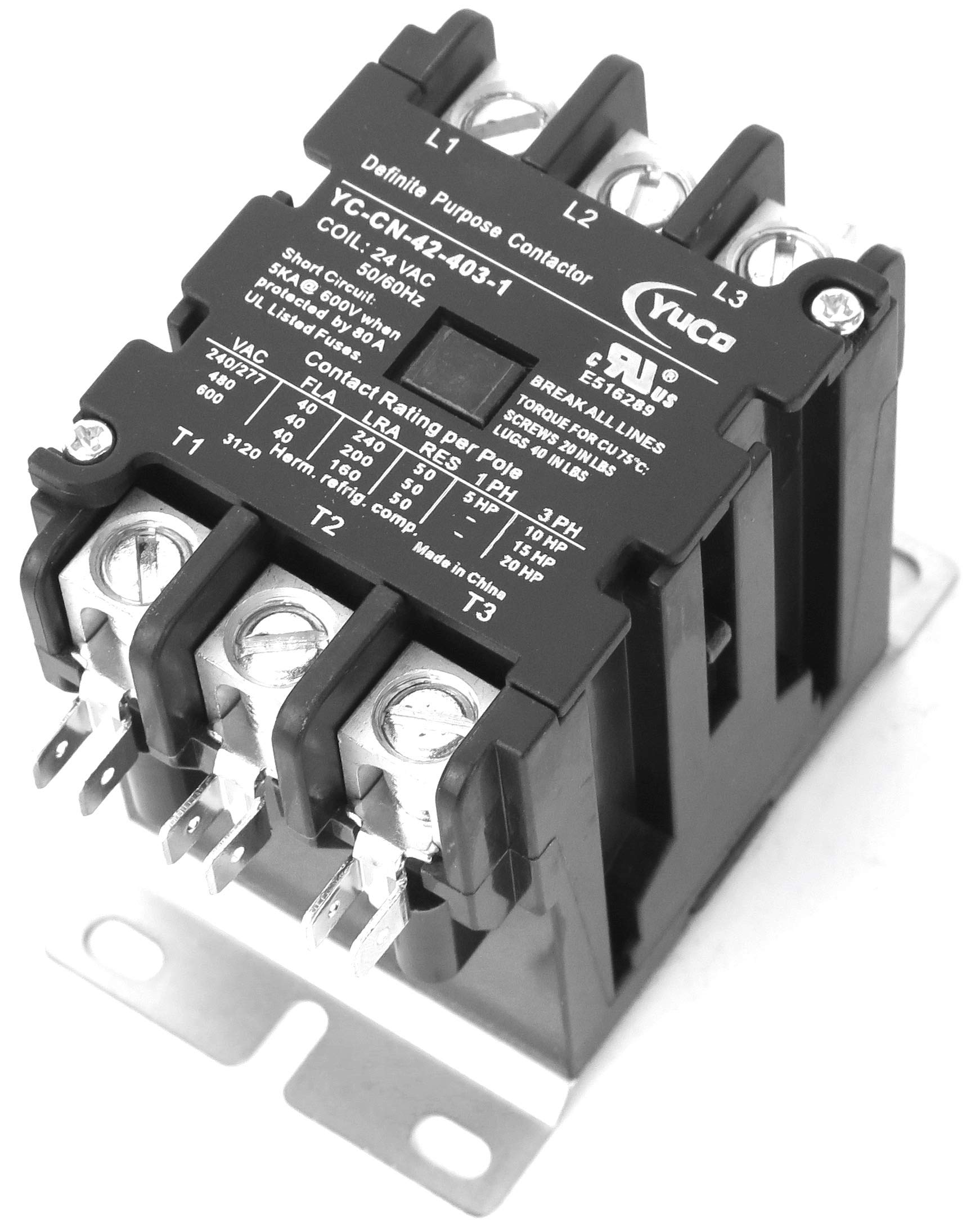 Yuco YC-CN-42-403-1 3-Pole 40-Amp Definite Purpose Contactor 24V Coil fits Siemens Furnas 42CF35AJ