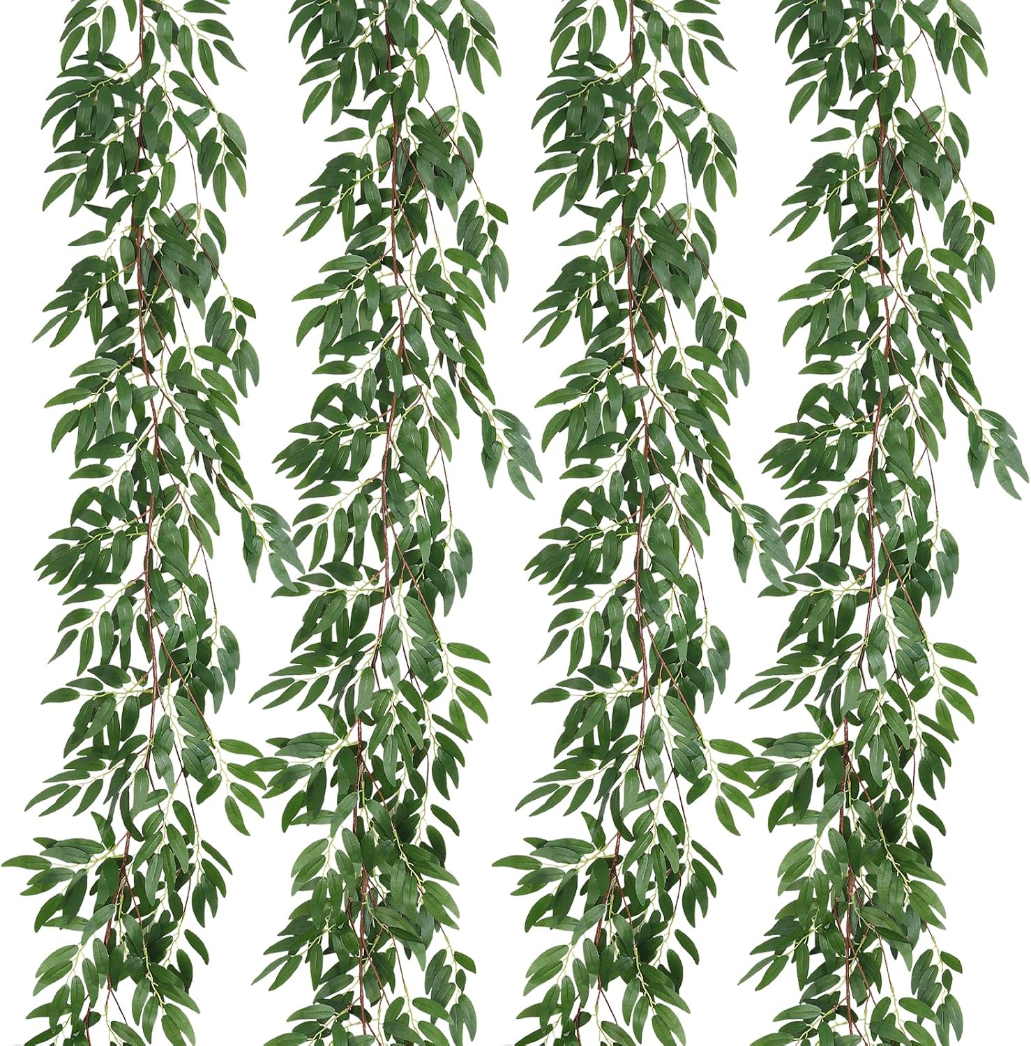 RECUTMS 4Pcs Artificial Willow Leaves Vine Twigs 5.7Ft Silk Willows Leaf Ivy Garland Faux Greenery Ivy Plant Decor for Indoor Outdoor Wedding Jungle Beach Birthday Party Garden Table Spring Summer