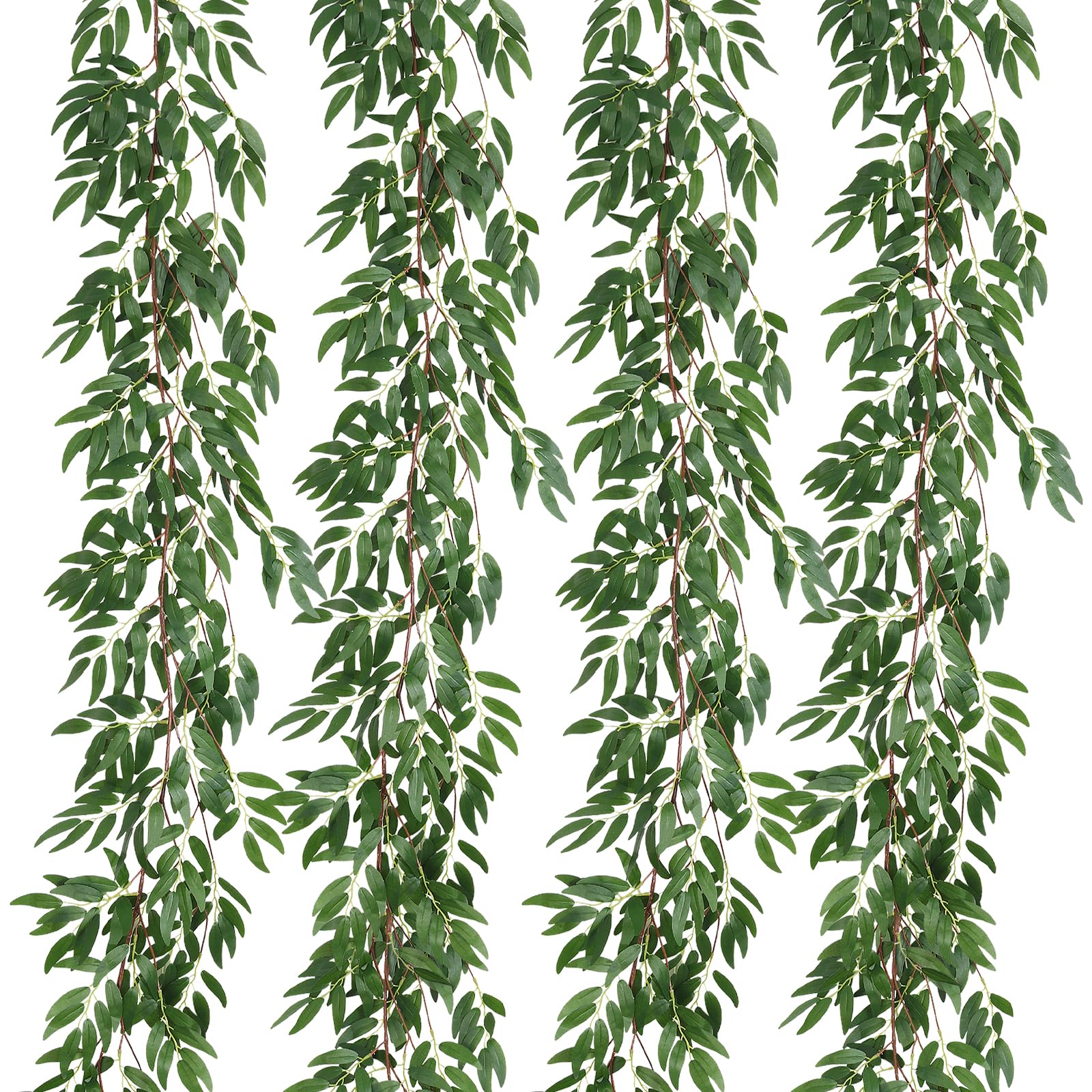 RECUTMS 4Pcs Artificial Willow Leaves Vine Twigs 5.7Ft Silk Willows Leaf Ivy Garland Faux Greenery Ivy Plant Decor for Indoor Outdoor Wedding Jungle Beach Birthday Party Garden Table Spring Summer