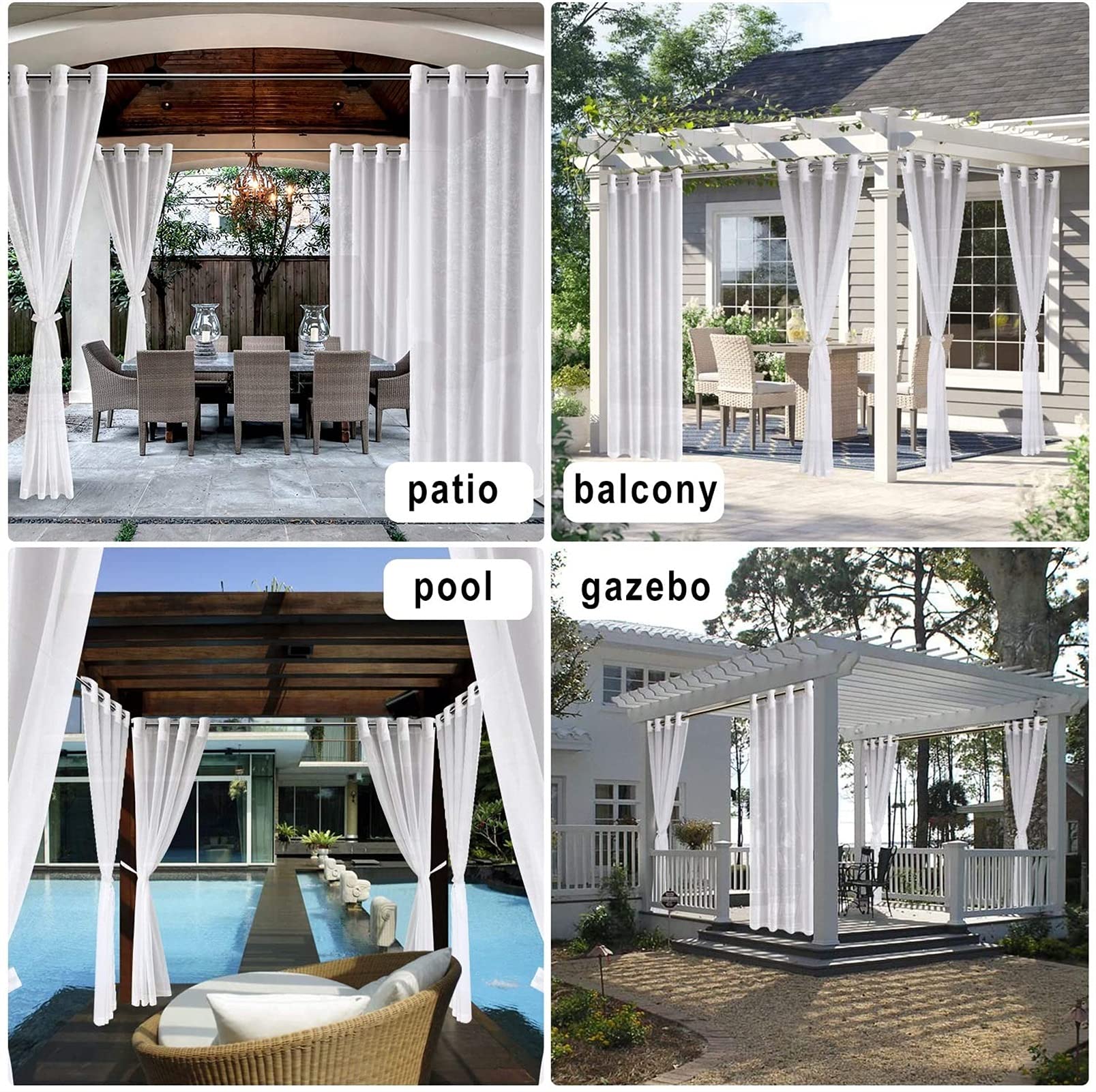 Outdoor Vorhänge für Patio Wasserdicht Extra Breit, Indoor Privatsphäre Voile Vorhänge, Tülle Halbdurchsichtige Vorhänge für Schlafzimmer, Pergola, Veranda, Pavillon und Cabana