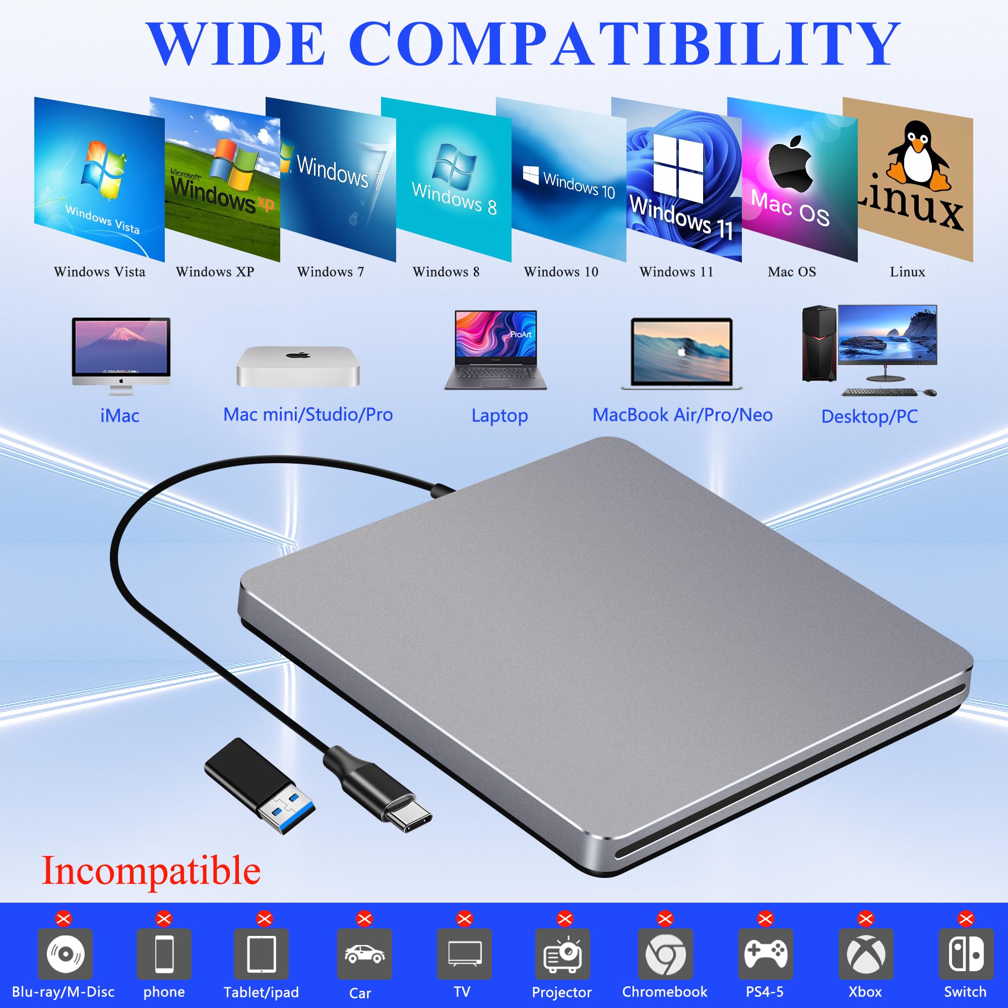 USB-C SuperDrive per Mac Slot-in DVD +/-RW Drive Alluminio Space
