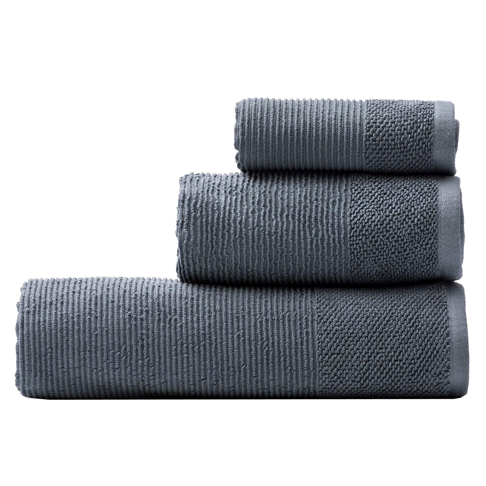 Juego de Albornoz M/L 100% Algodón + Set de 3 Toallas de Baño (30x50 + 50x90 + 70x140cm) 450GSM de color Gris oscuro Benetton