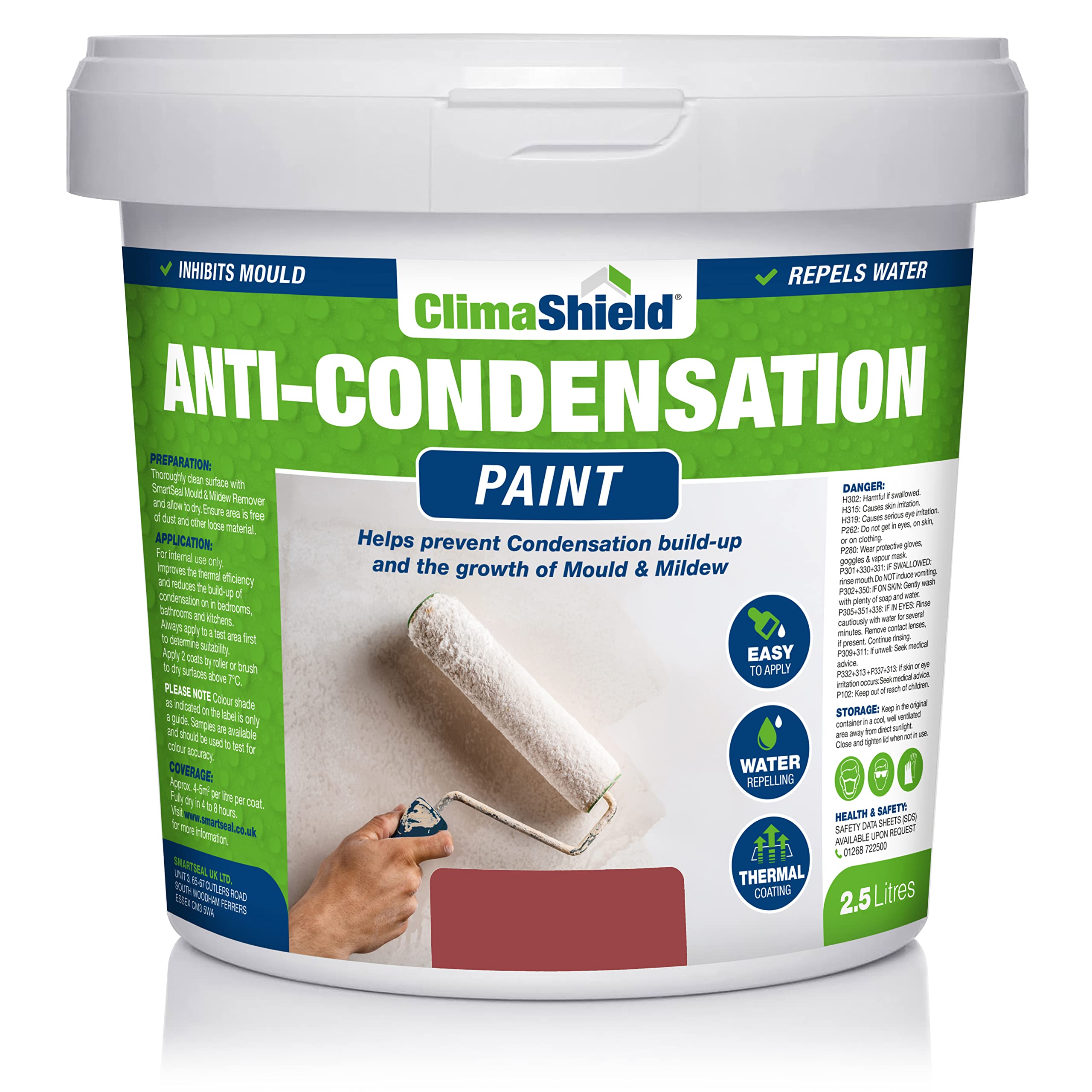 SmartSeal Anti-Condensation Paint - Premium Ceiling & Wall Paint. Reduce Condensation on Walls & Ceilings in Bathrooms, Kitchens & Bedrooms with our Moisture Resistant Paint (Brick Red, 2.5 Litre)