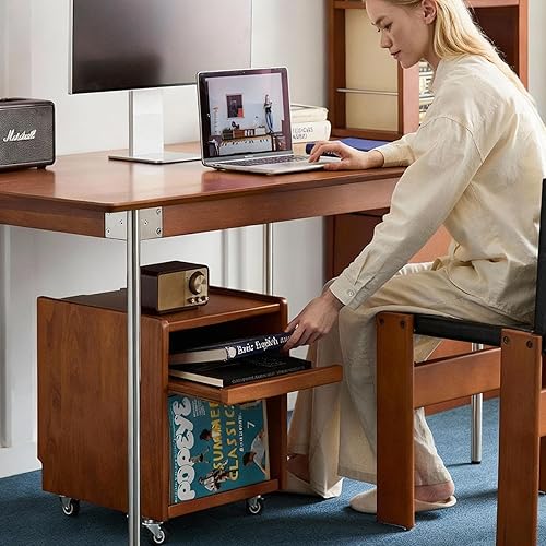 Miniatura 3 de Solid Wood Mobile Side Table with Wheels,Rolling Side Table with Storage,Unique Floating Design Storage Organizer for Bedroom, Living Room, Small