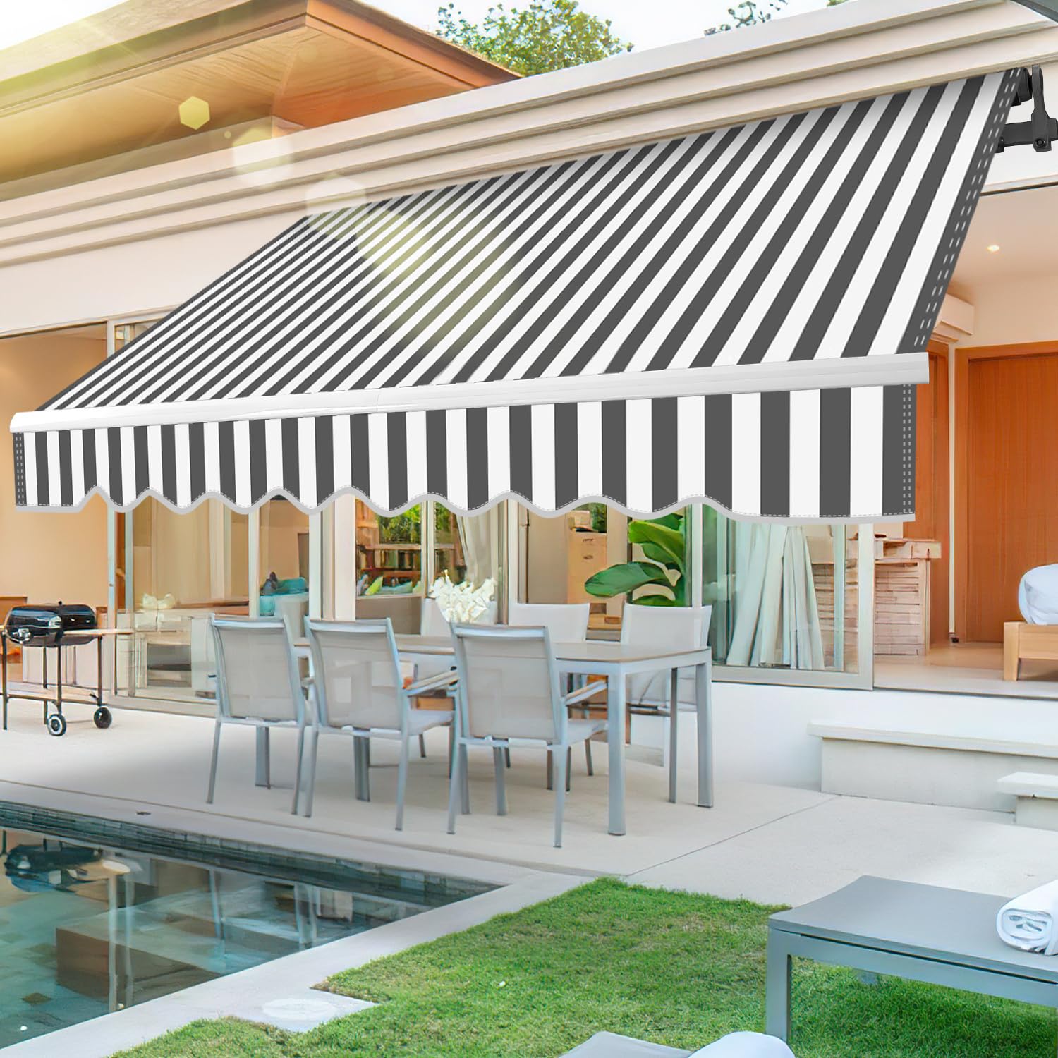 Toldo con brazo articulado manual de 350 x 300 cm para terraza