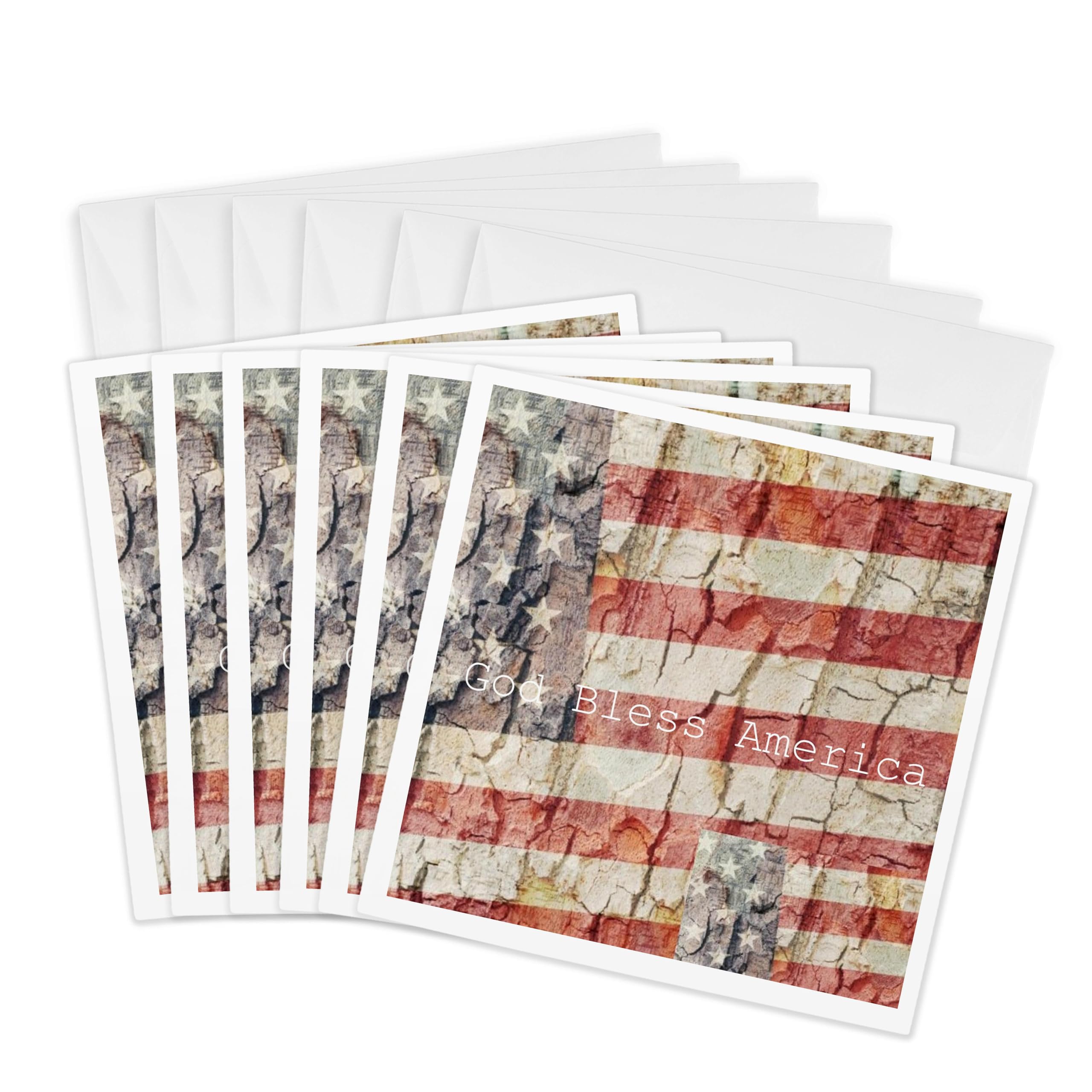 3dRose gc_28061_1 6 x 6-Inch "American Flag God Bless America" Greeting Card (Pack of 6)