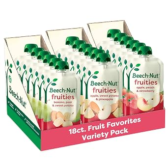Beech-Nut Stage 2 Baby Food Pouches Variety Pack, Fruit Purees for Babies, Non-GMO, Dairy-Free, 3.5 oz 18 Pack