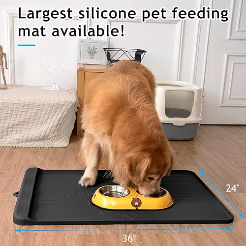 Miniatura 4 de AECHY Tapete de silicona para alimentos y agua, tapete de silicona para comida para perros con bolsillo para capturas de derrames y residuos, varios