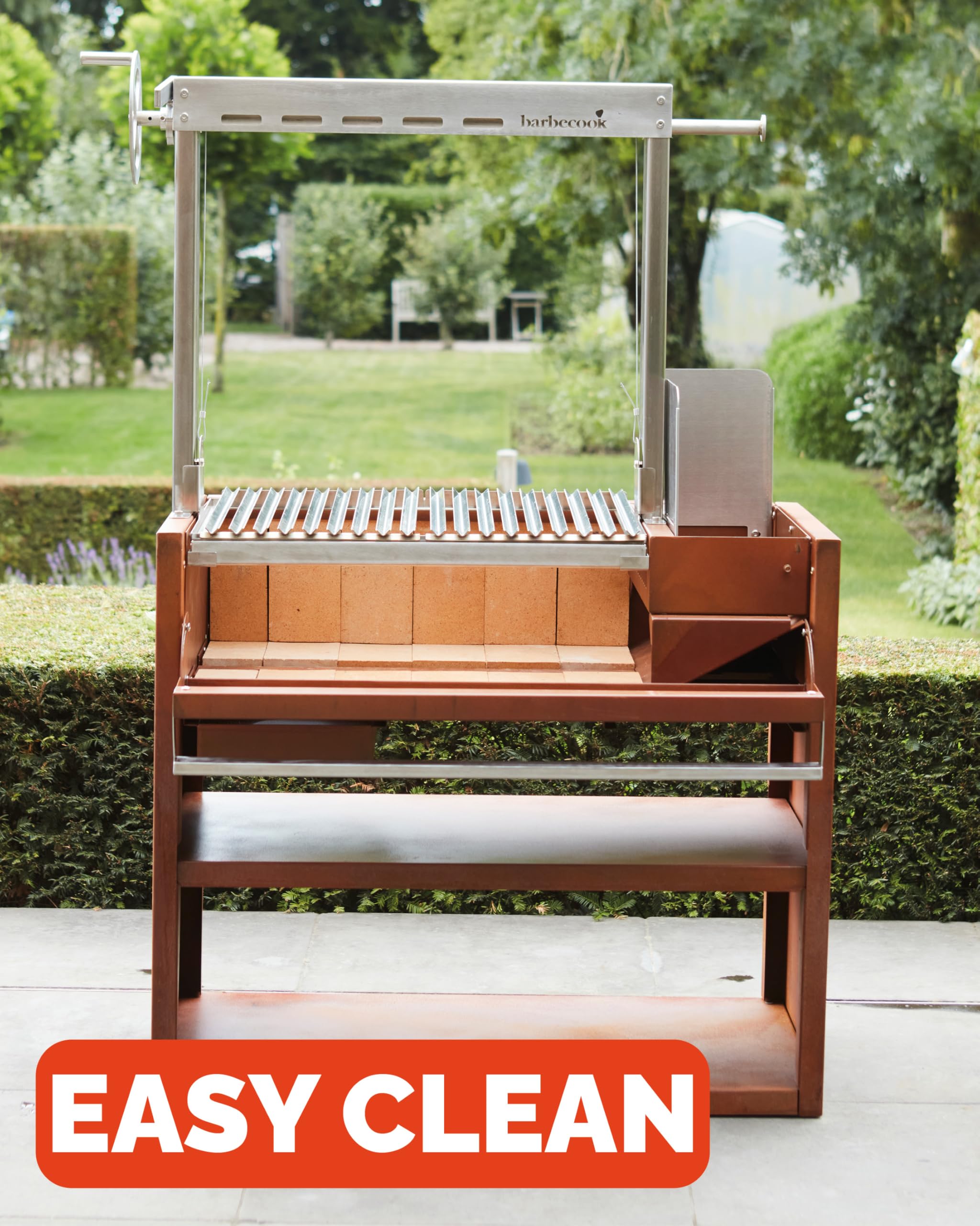 Barbecook barbecue bois Pedro en acier corten et inox, barbecue à bois robuste pour cuisiner en plein air, 98×55×154.5cm