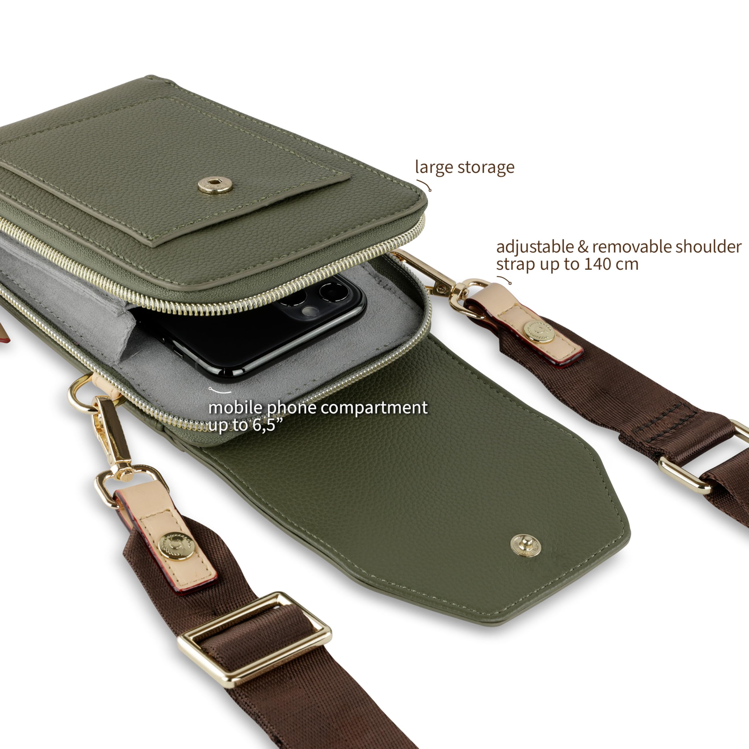 bugatti Ella cartera bandolera para mujer con compartimento para smartphone, monedero de piel sintética