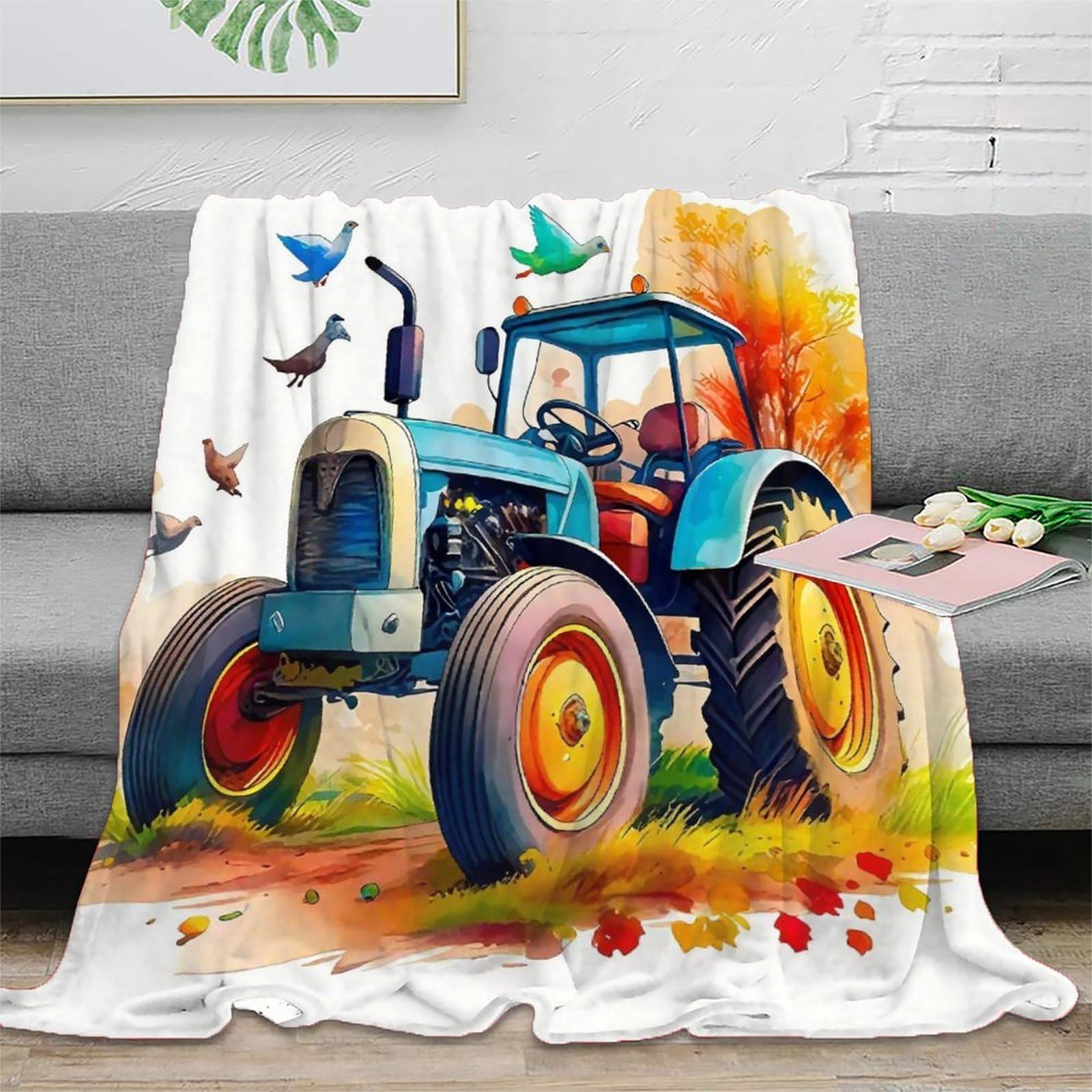 Couverture tracteur peluche microfibre douce couvre-lit chaud 100x130 cm