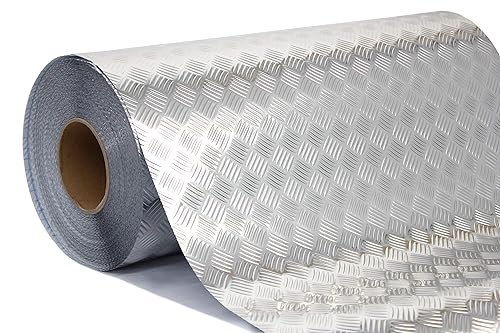 Placa de diamante industrial con acabado cromado metálico, lámina inferior de vinilo, rollo adhesivo para estantes, paredes y pisos (plata, 17.8
