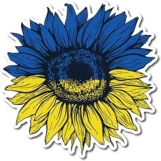 Valiant Collections | Support Ukraine Decals | Ukraine Sunflower Blue and Yellow Decal Sticker | Ukraine Sunflower Decal Sticker for Car Window, Laptop, and More | 6 X 6" Inches | VC -416