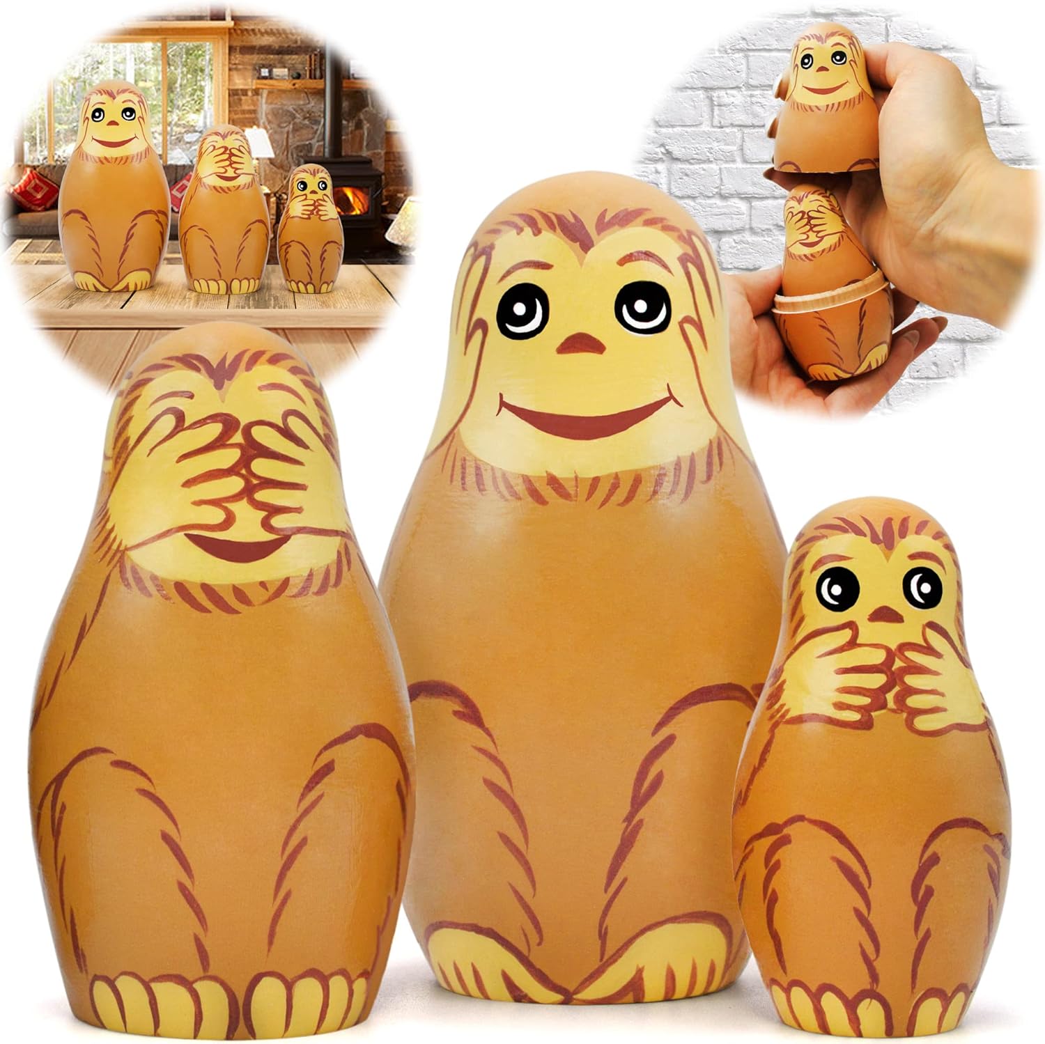 AEVVV Monkey Nesting Dolls Set 3 pcs Matryoshka Dolls