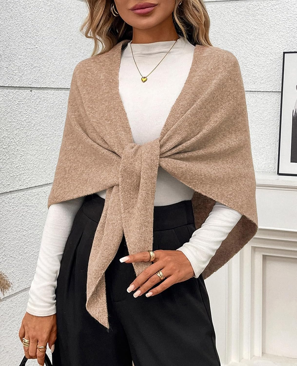 Womens Knitted Shawl Wraps Casual Solid Color Cape Scarf Comfortable Triangle Pashmina Shoulder Sweater - Image 3