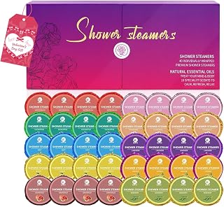 MIRYE 40 Pack Shower Steamers Aromatherapy Bombs - 10 Organic Essential Oil Scents for Relaxation, Stress Relief Gifts Women Men