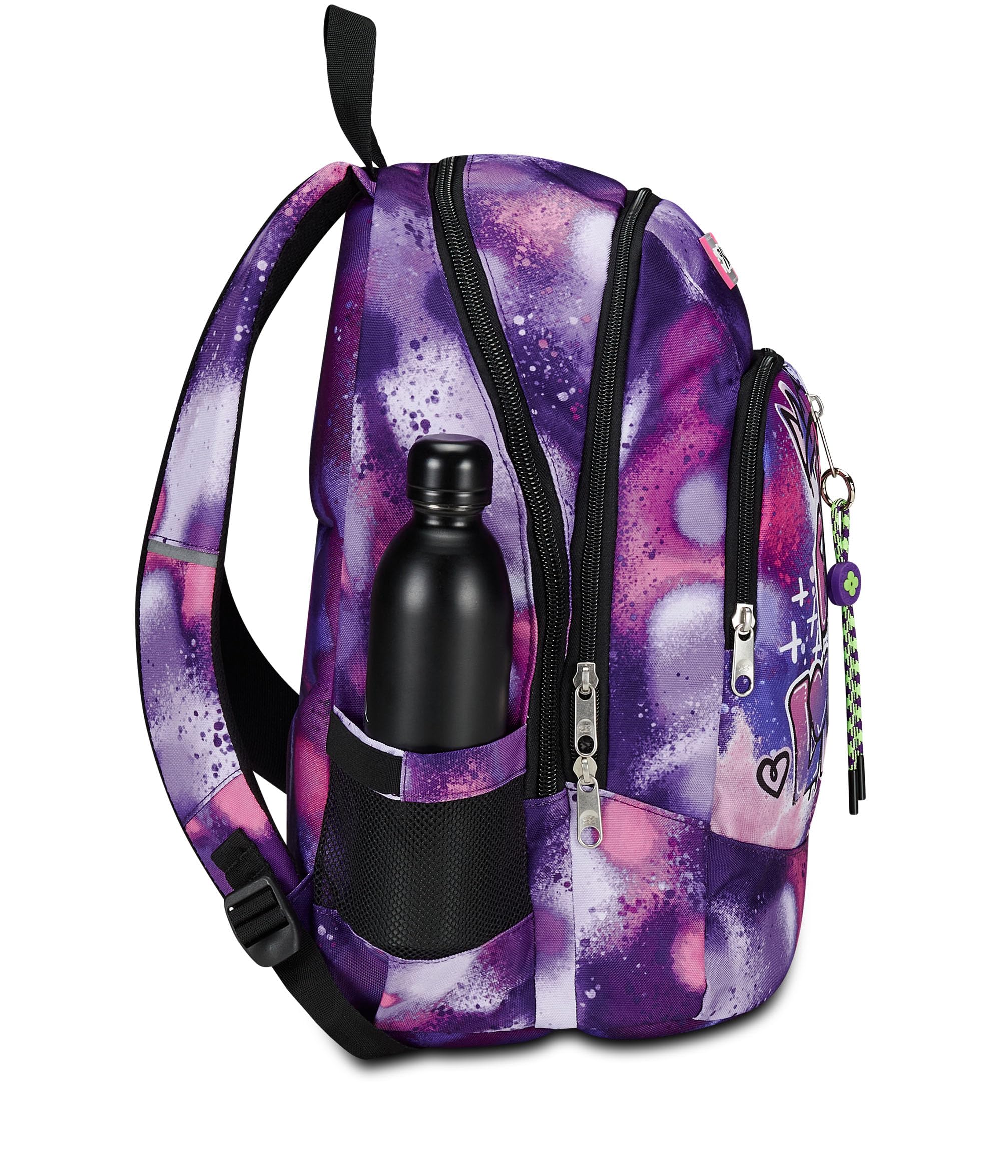 Seven Zaino Scuola Advanced, Viola, Bubble Street, Zaino Doppio Scomparto Con Supporto USB, Tasca Porta PC o Tablet, Tasca Porta Borraccia e Organizer, Scuole Medie e Superiori, Bambina Ragazza
