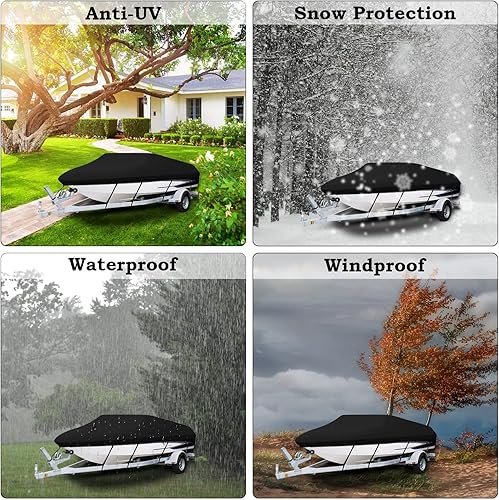 Miniatura 5 de Funda para lancha de 17 a 19 pies, 600D Oxford, resistente al agua, resistente al sol, grado marino, cubierta para lancha al aire libre para todo