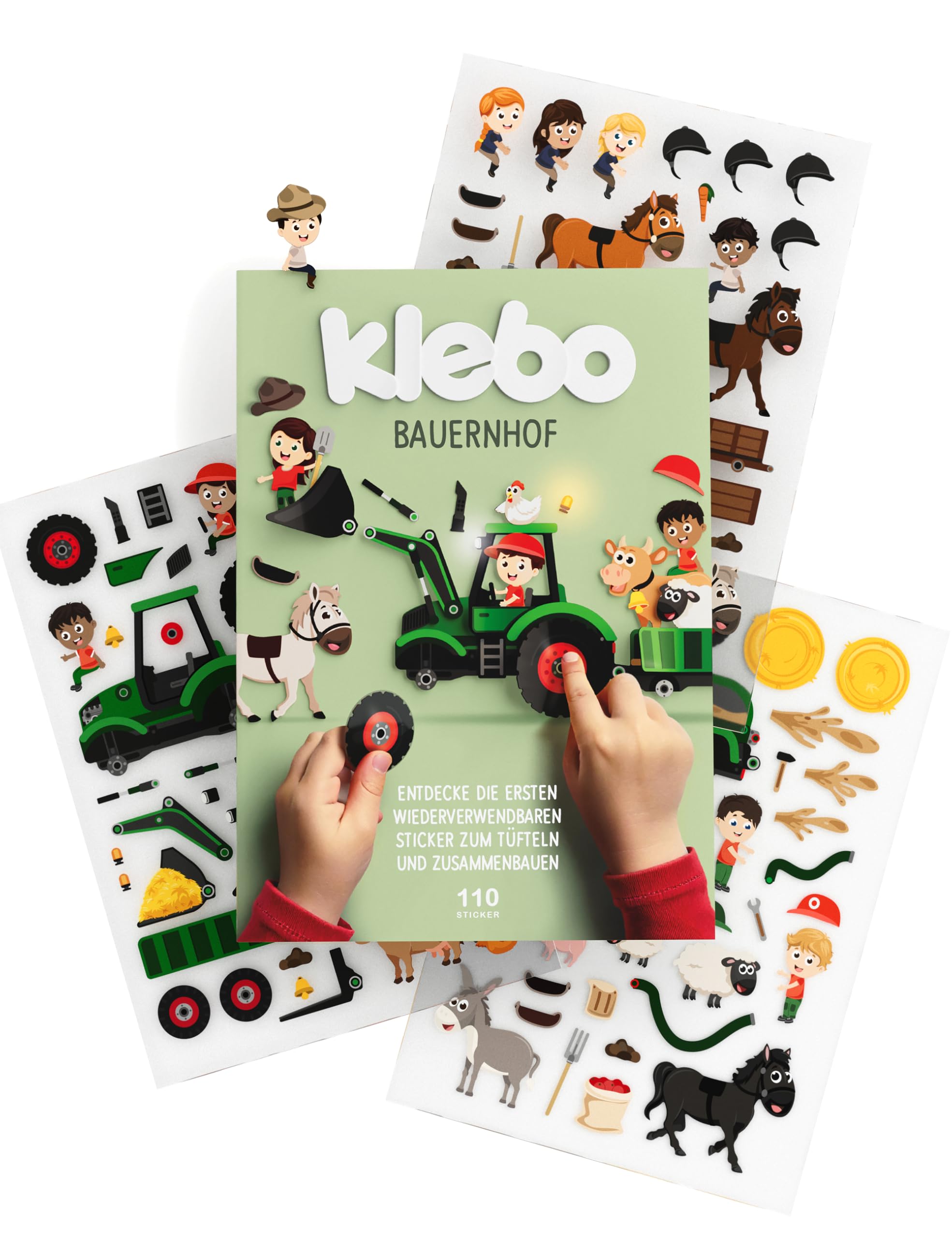 klebo - Bauernhof - Das erste Stickerbuch für Kinder zum Tüfteln, Bauen & Kombinieren - Wiederverwendbares Stickerspiel - Screenfreier Spielspaß - Perfekt für Reisen, zuhause & als Geschenk