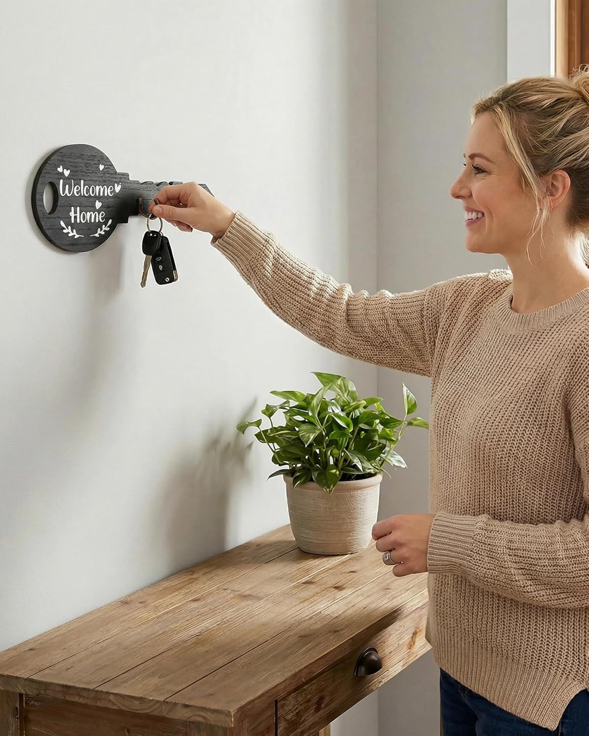 Wooden Key Holder Wall Mount with 4 Hooks, Black Decorative Key Rack Wall Mount for Entryway, Front Door, Hallway, Kitchen, Office, Home Decor (11.61 x 4.72 inch)