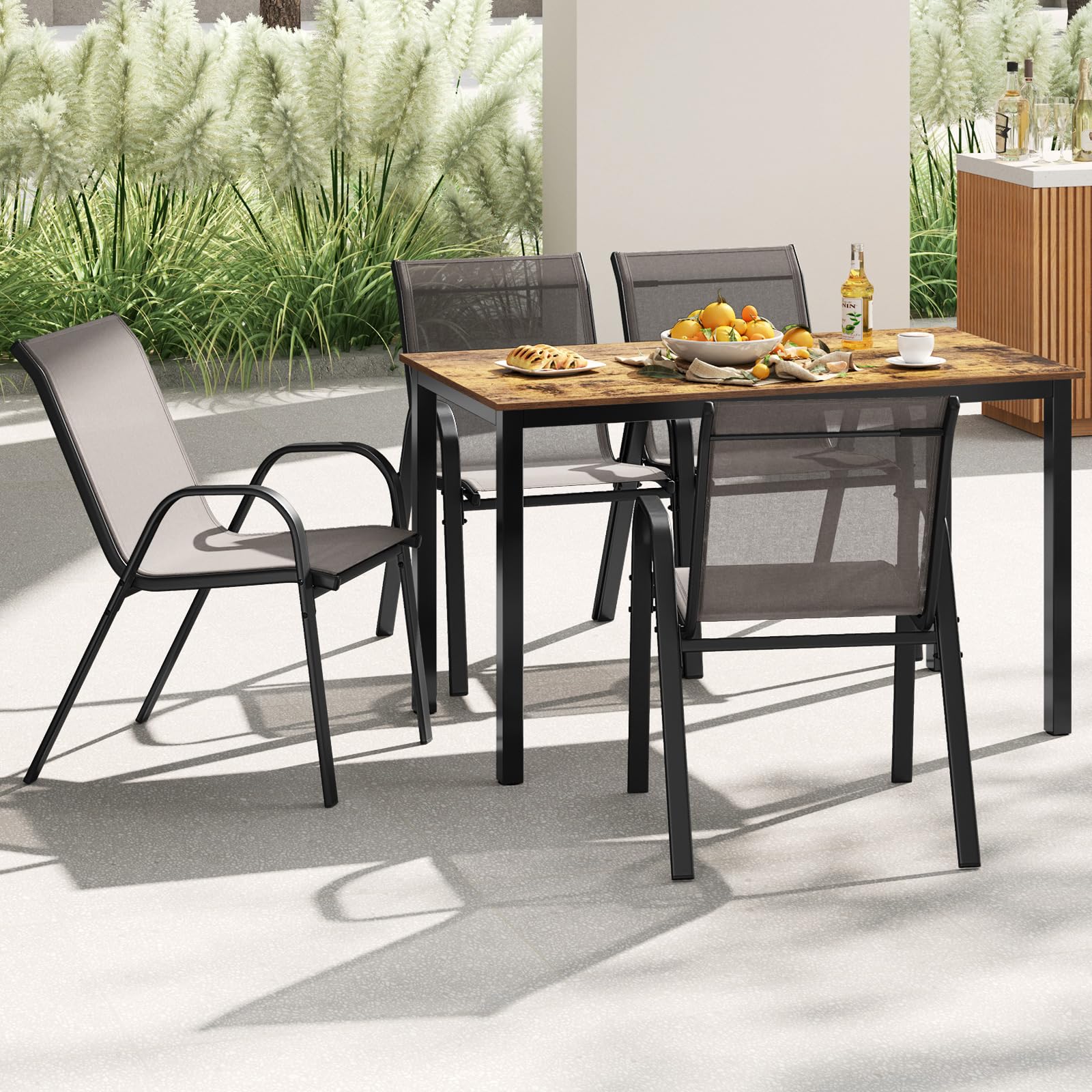 GIANTEX Gartenstühle Stapelbar 4er Set, Stapelstühle aus Textilene & Metall, Gartenstuhl Hochlehner mit Armlehnen, Balkonstuhl Gartensessel 150 kg belastbar, Terrassenstühle Outdoor Stuhl 56x70x84 cm