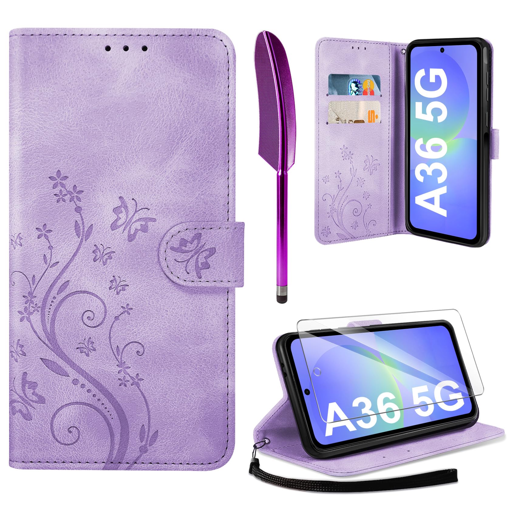 AROYI Lederhülle Kompatibel mit Samsung Galaxy A37 5G Hülle und Schutzfolie, Flip Wallet Handyhülle PU Leder Case Kartensteckplätzen Schutzhülle Kompatibel mit Samsung Galaxy A37 5G Dunkel Blau