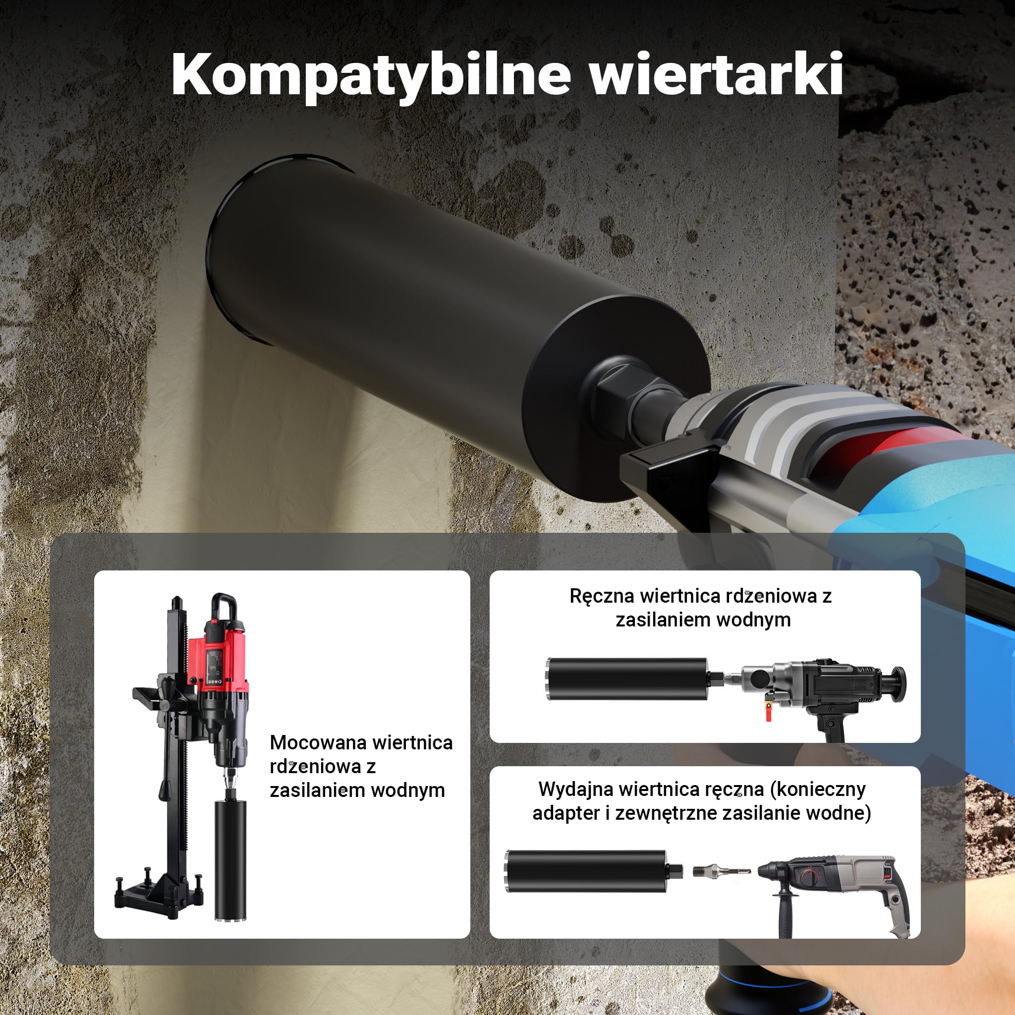 Wiltec Wiertło diamentowe koronowe typu Mesh Ø 127 mm o długości 450 mm, 1¼ UNC, do wiercenia w betonie, kafelkach, kamienia i granitu
