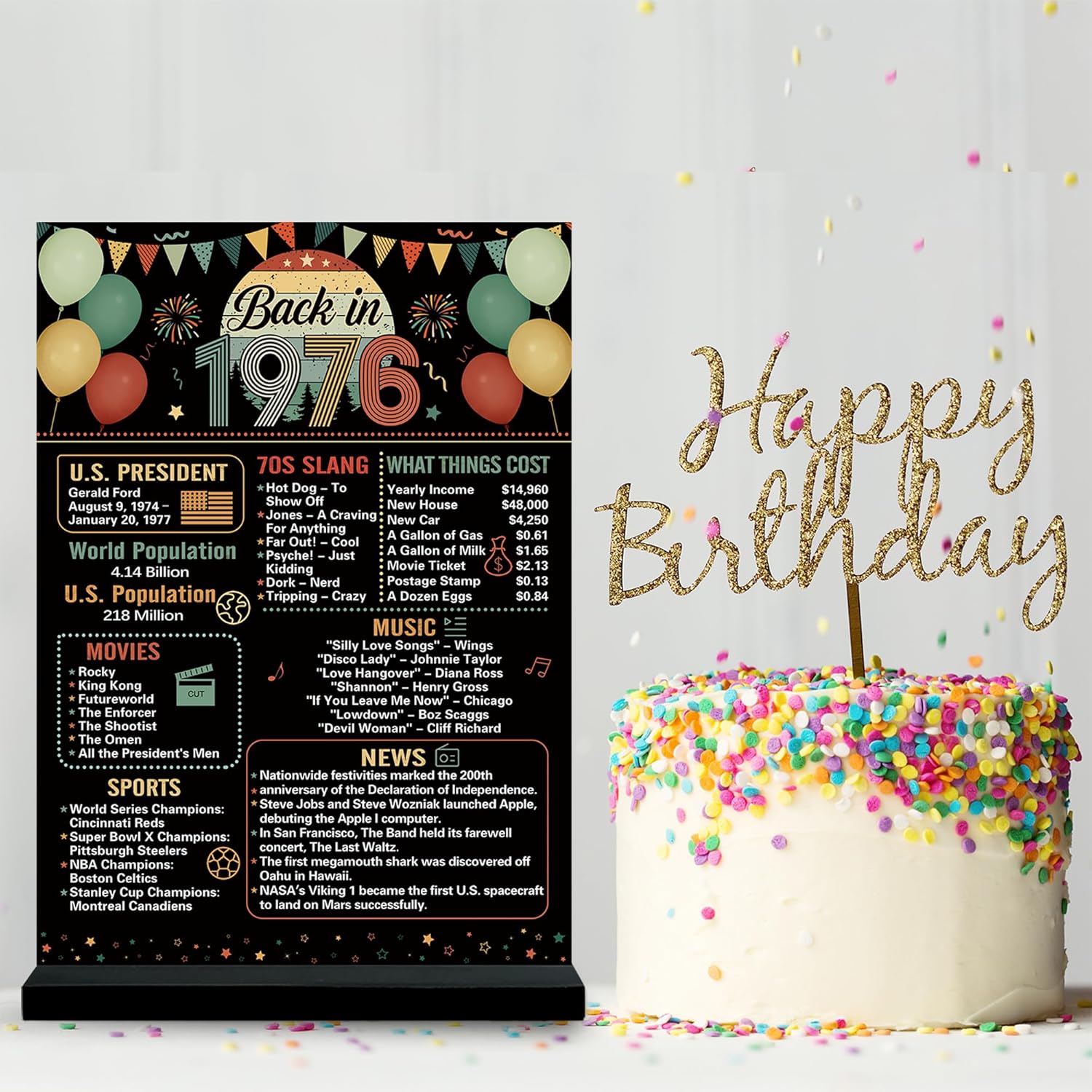 Trgowaul 51st Birthday Decorations Women Men, Black Colorful Back in 1976 Birthday Poster Acrylic Table Sign with Stand, 51 Anniversary Decor Gifts for Men, Vintage 1976 Supplies 51 Birthday Decor - Image 6