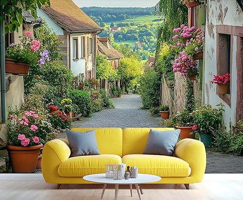 Miniatura 13 de KIREUPA Mural de pared vintage con puerta de hierro de glicina, mural de pared 3D de jardín floral rústico, mural de papel tapiz de puerta antigua