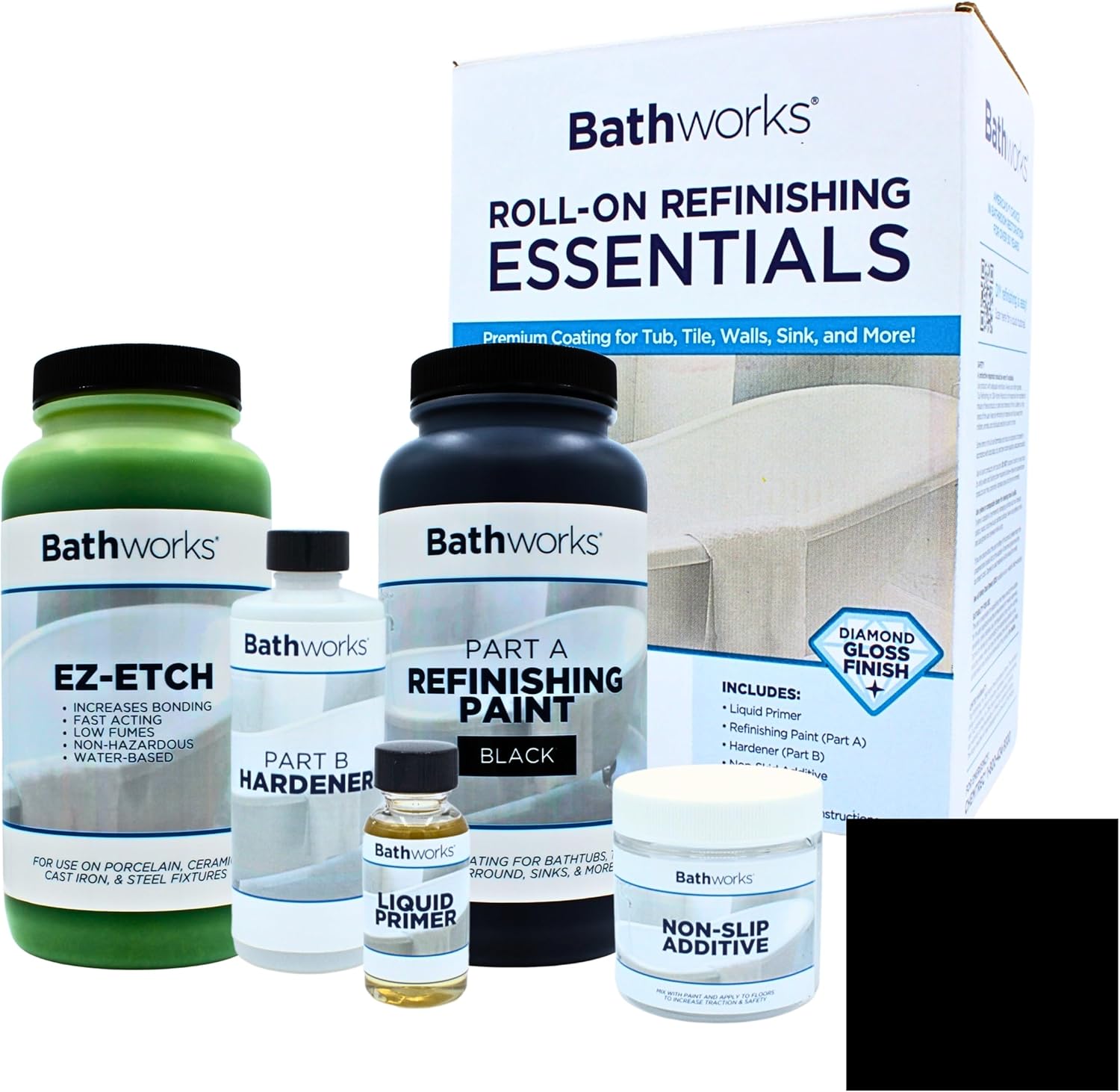 Bathworks Essentials Roll-On Refinishing Kit with EZ-Etch - 22 fl oz Coating + 16 fl oz Surface Prep, High Gloss White, Durable Acrylic Resin Finish with Non-Slip Additive - Complete DIY System for Bathtubs, Tile, Sinks & Showers (Paint Materials Only)