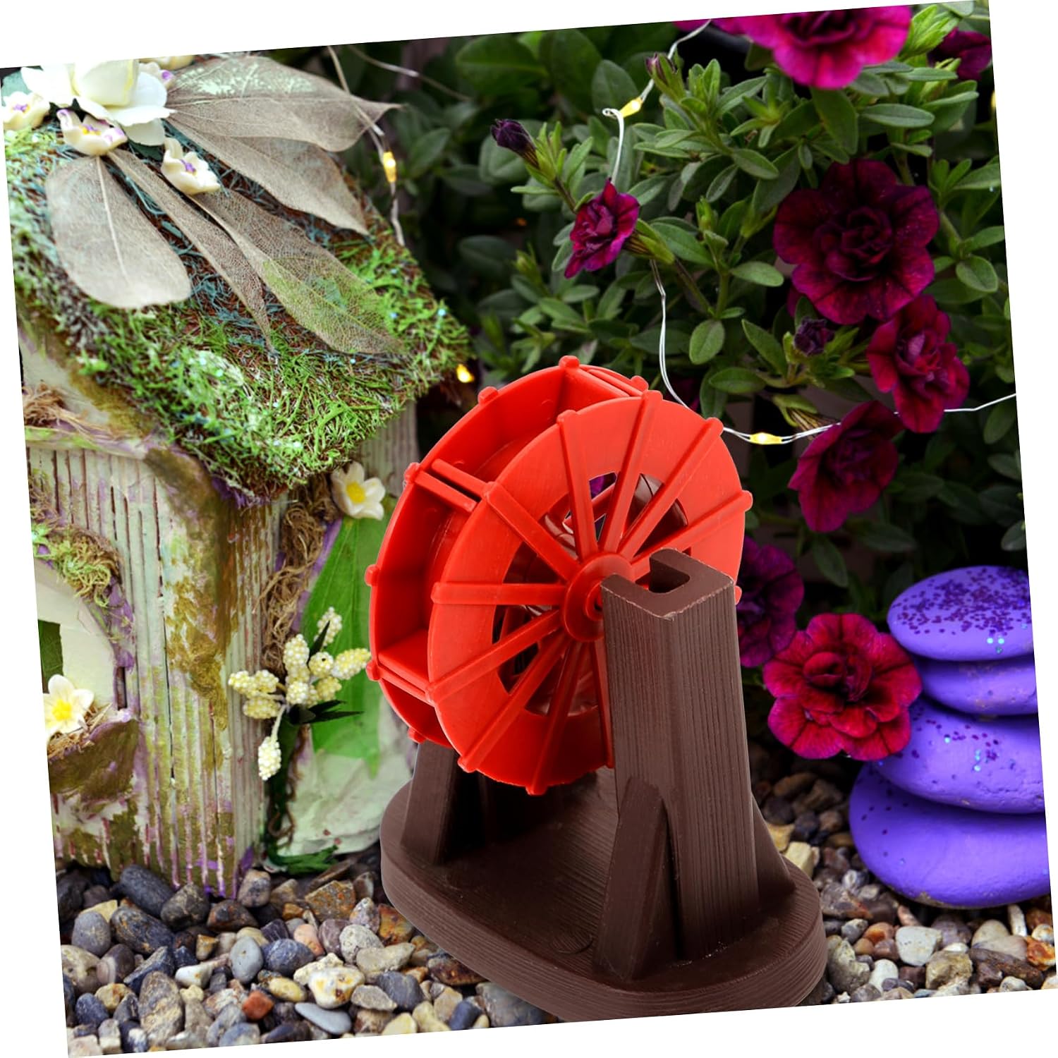 Mini Plastic Water Wheel Fountain for DIY Micro Landscape Running Water Wheel Decor Compact Waterfall Fountain Accessory for Garden and Desktop