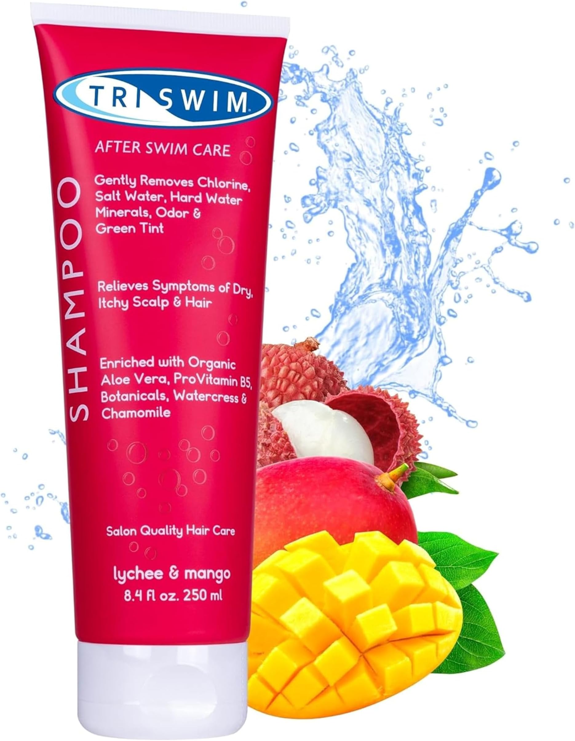 Chlorine Removal Shampoo | After Swim Care | Moisturising Anti-Chlorine Vegan Shampoo For Swimmers | Removes Green Tint | Lychee & Mango (250ml)