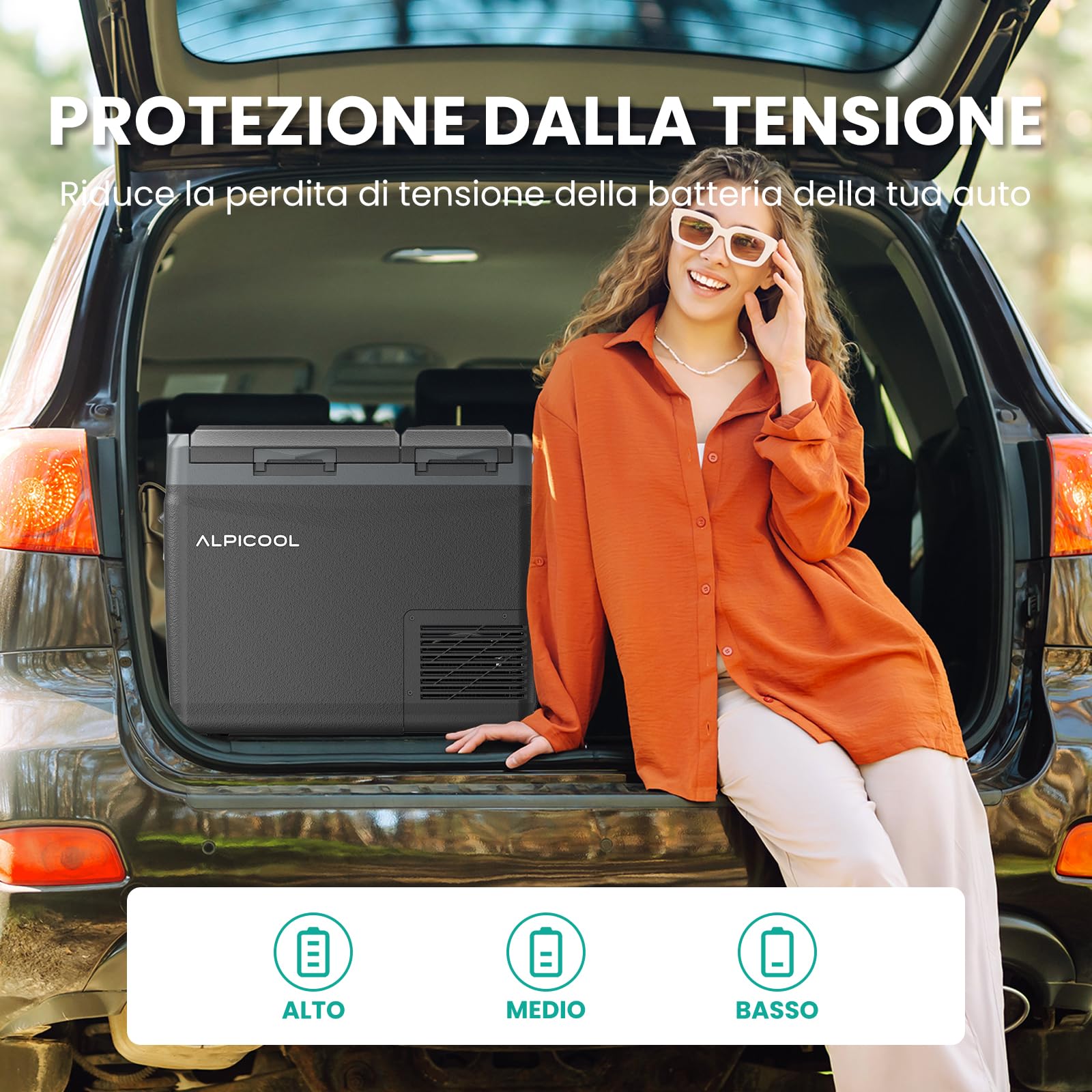 Alpicool KLS48 Frigoriferi per Auto 39L con APP, 2026 Doppia Zona Frigorifero Portatile Elettrico 12/24V DC 100~240V AC,-20℃-20 ℃,Frigo Portatile per Camion Barca Picnic,con Scomparto Ghiaccio,Nera