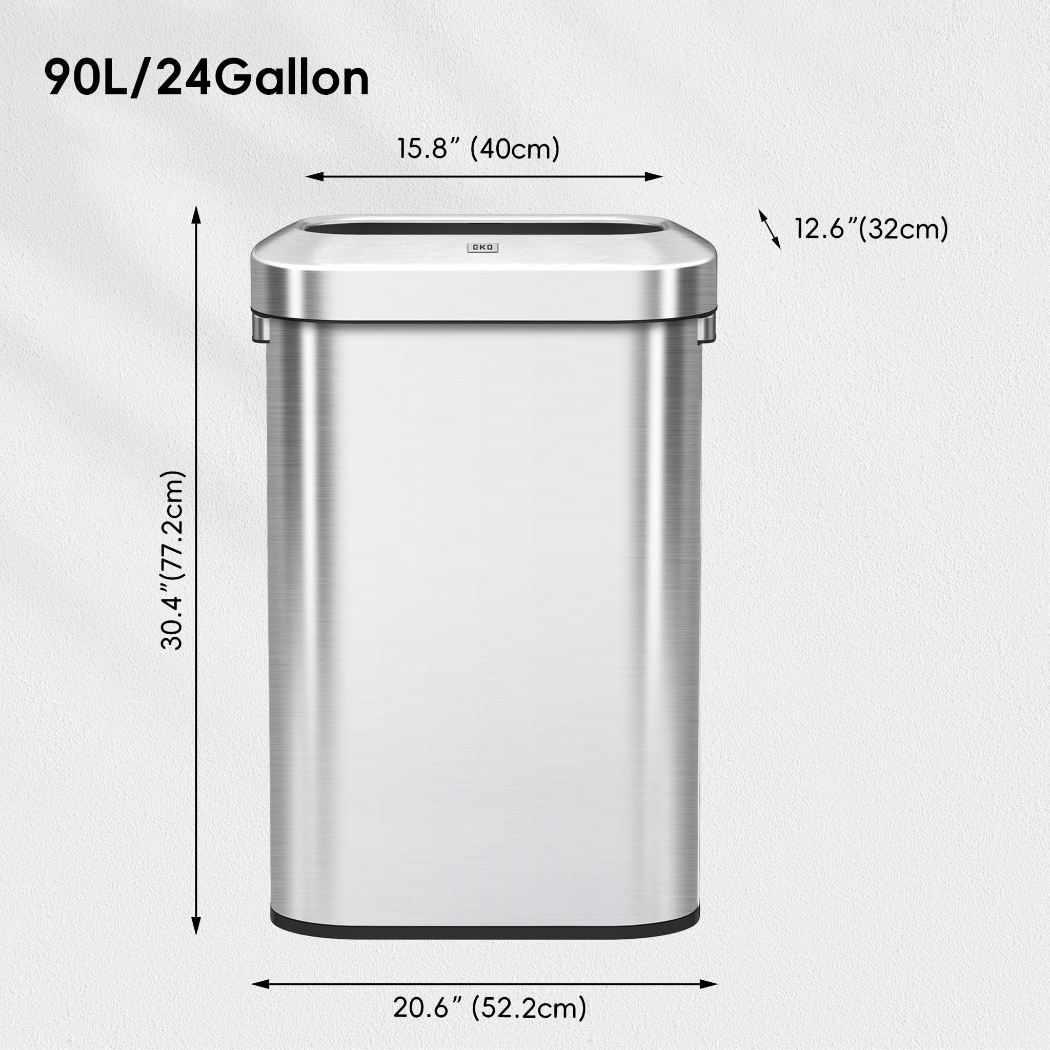 EKO Urban 90 Liter offener Mülleimer aus Edelstahl, schmal, kommerzielle Qualität, großer Mülleimer für Zuhause, Büro, Hotel, Café, Restaurant, Wohnheim