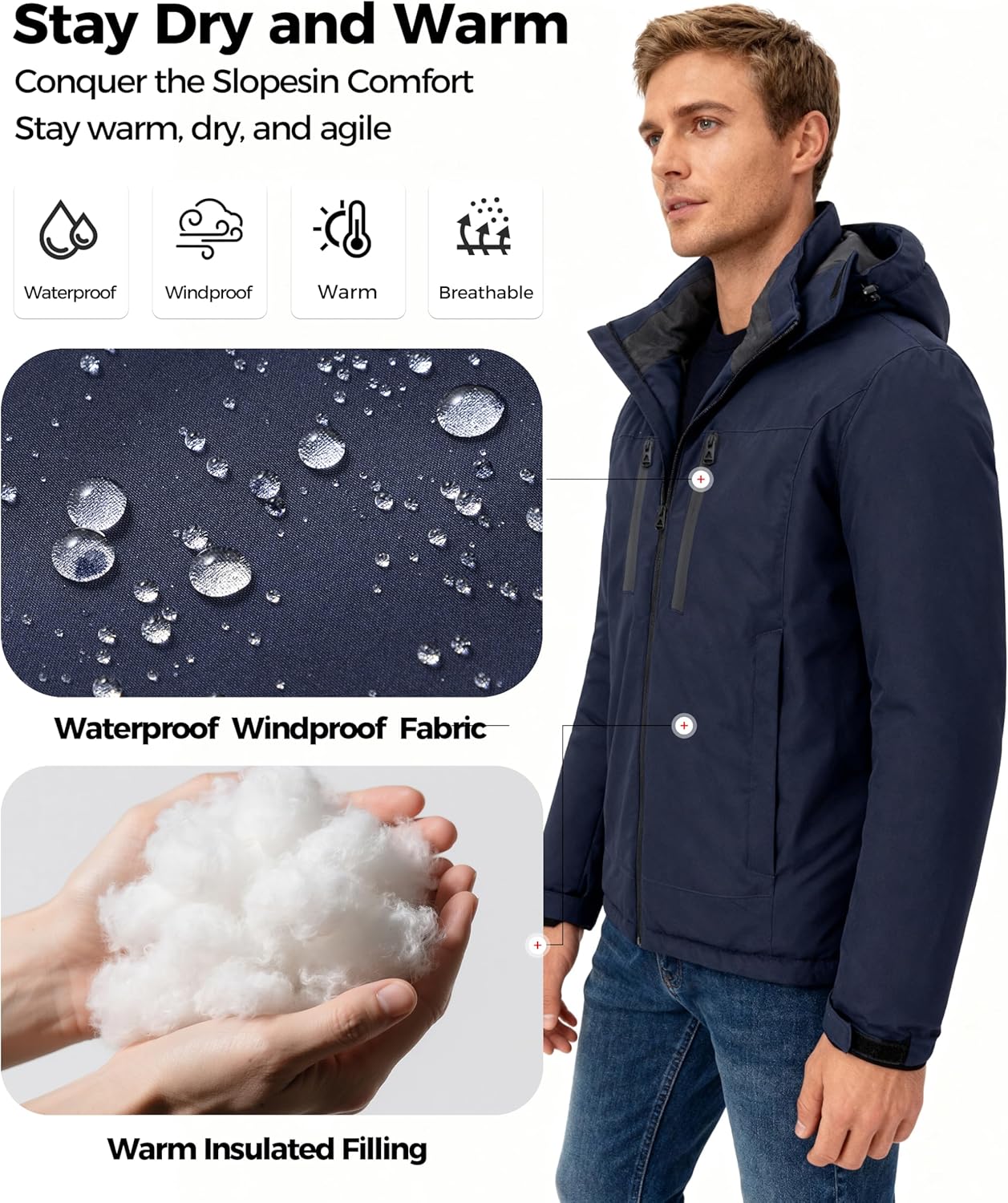 wantdo Men's Mountain Skiing Jacket Snowboarding Jackets Waterproof Winter Snow Coat Windproof Raincoat