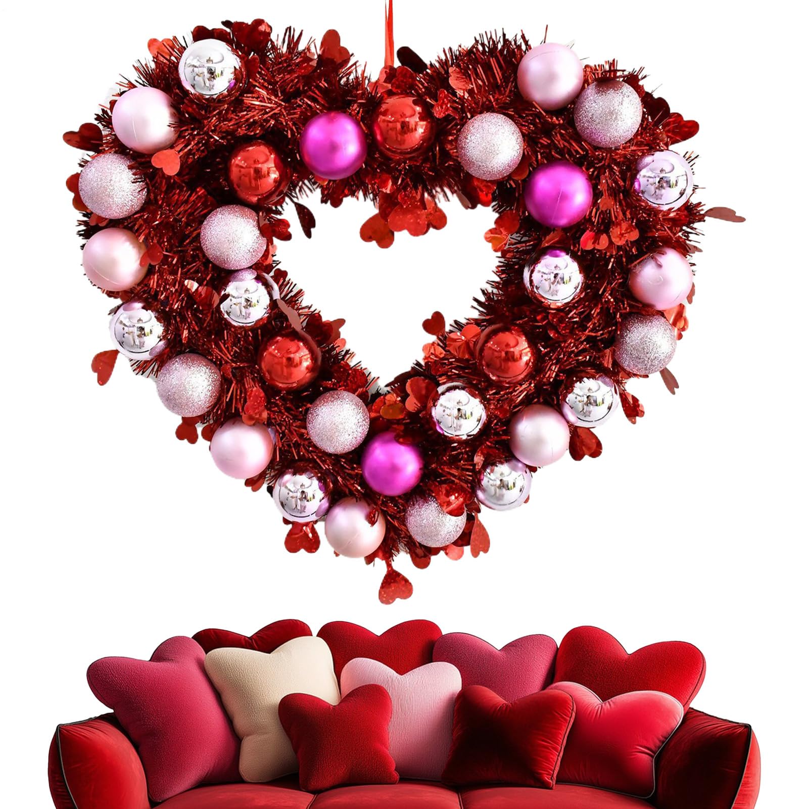 Couronnes de Saint-Valentin déco de porte et ornements festifs brillants 31x36 cm